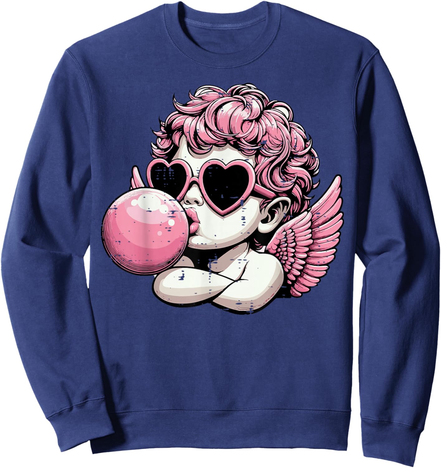Valentines Day Cupid Bubblegum Retro Cherub Women Girls Kids Sweatshirt - Sweatshirt | Navy