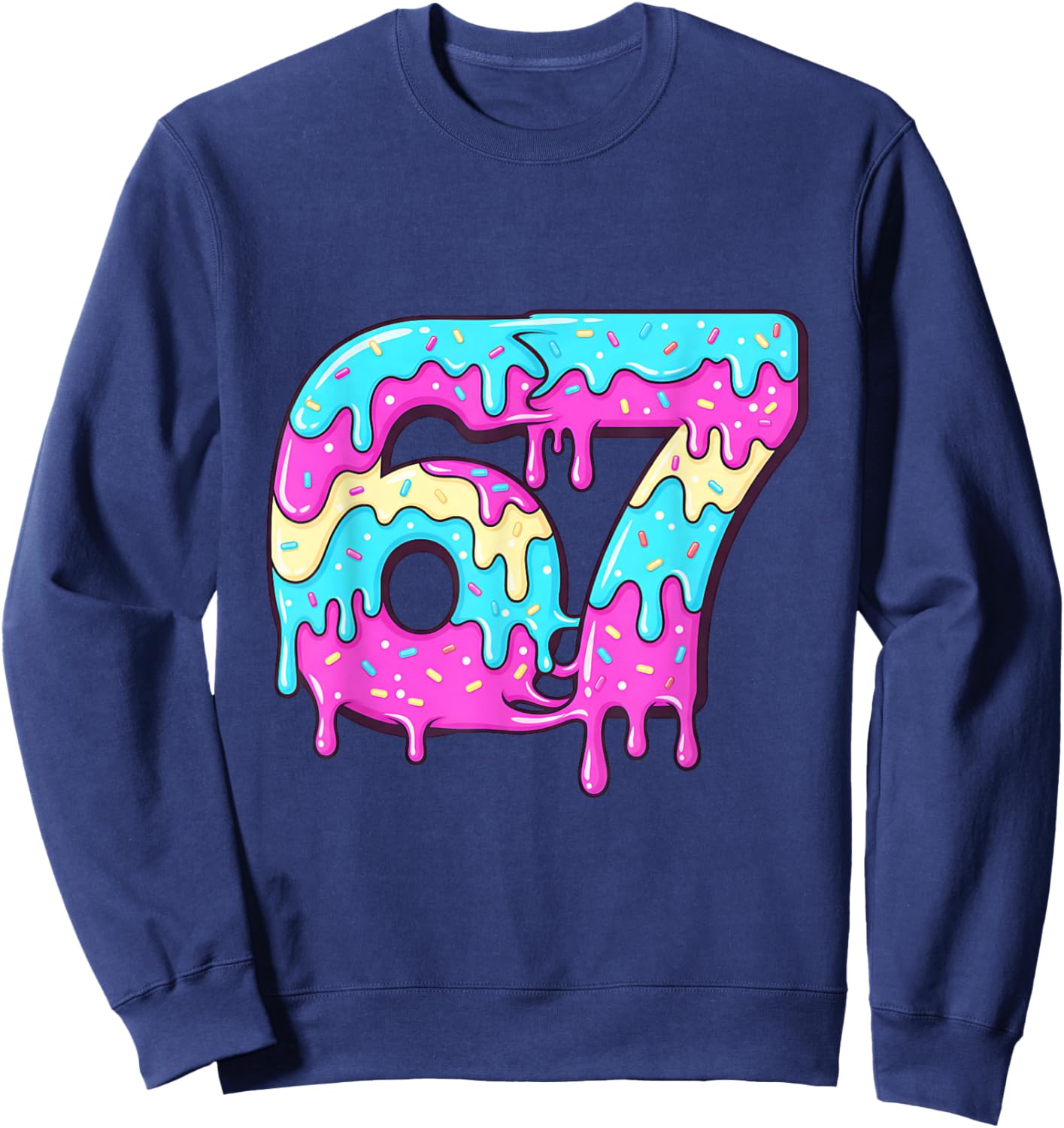 six Seven 67 Meme Drippy Number 67 ice Cream Sweatshirt - Sweatshirt | Navy