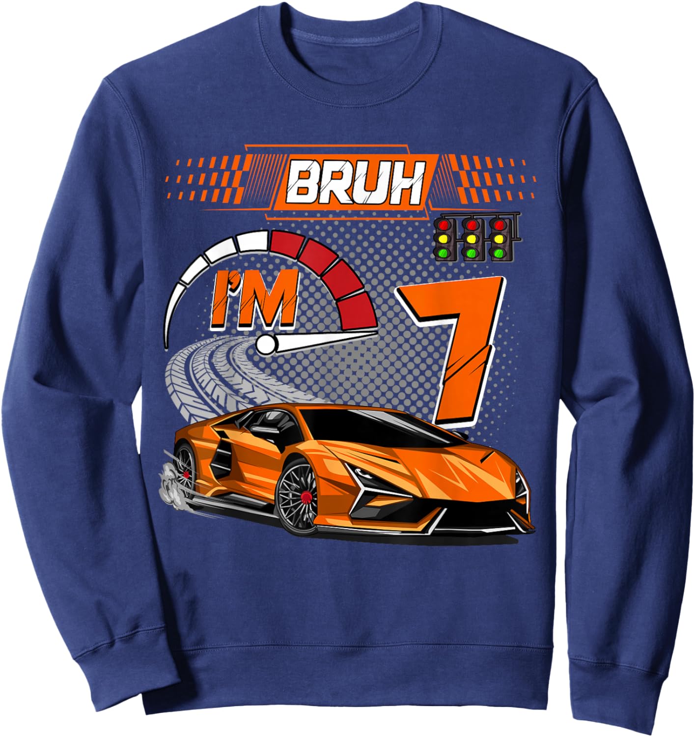 7th Birthday Bruh Racing Car Party Outfit 7 Year Old Boys Sweatshirt - Sweatshirt | Navy