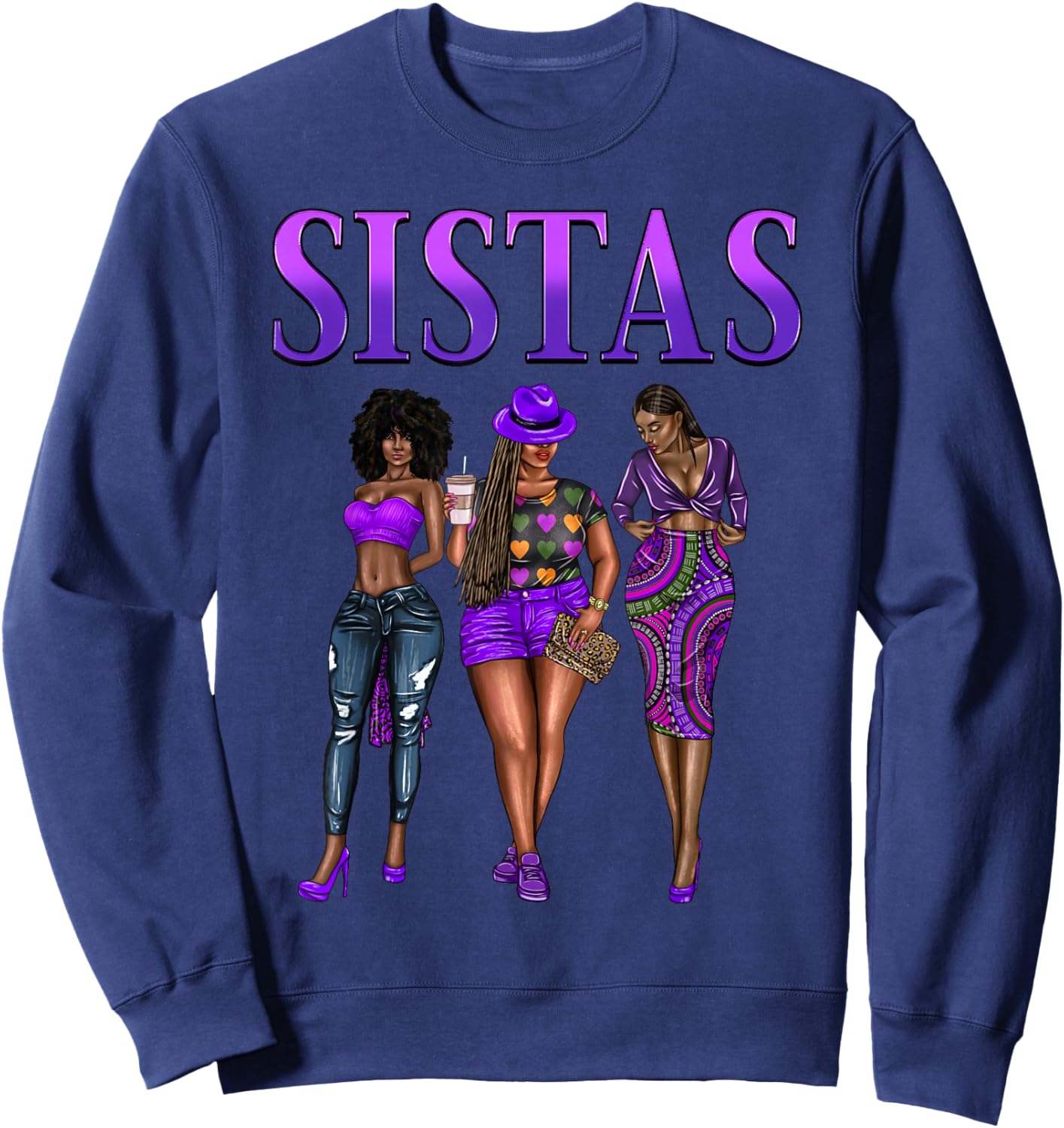 Sistas Black Girls Girlfriends Sisters Afro Women Together Sweatshirt - Sweatshirt | Navy
