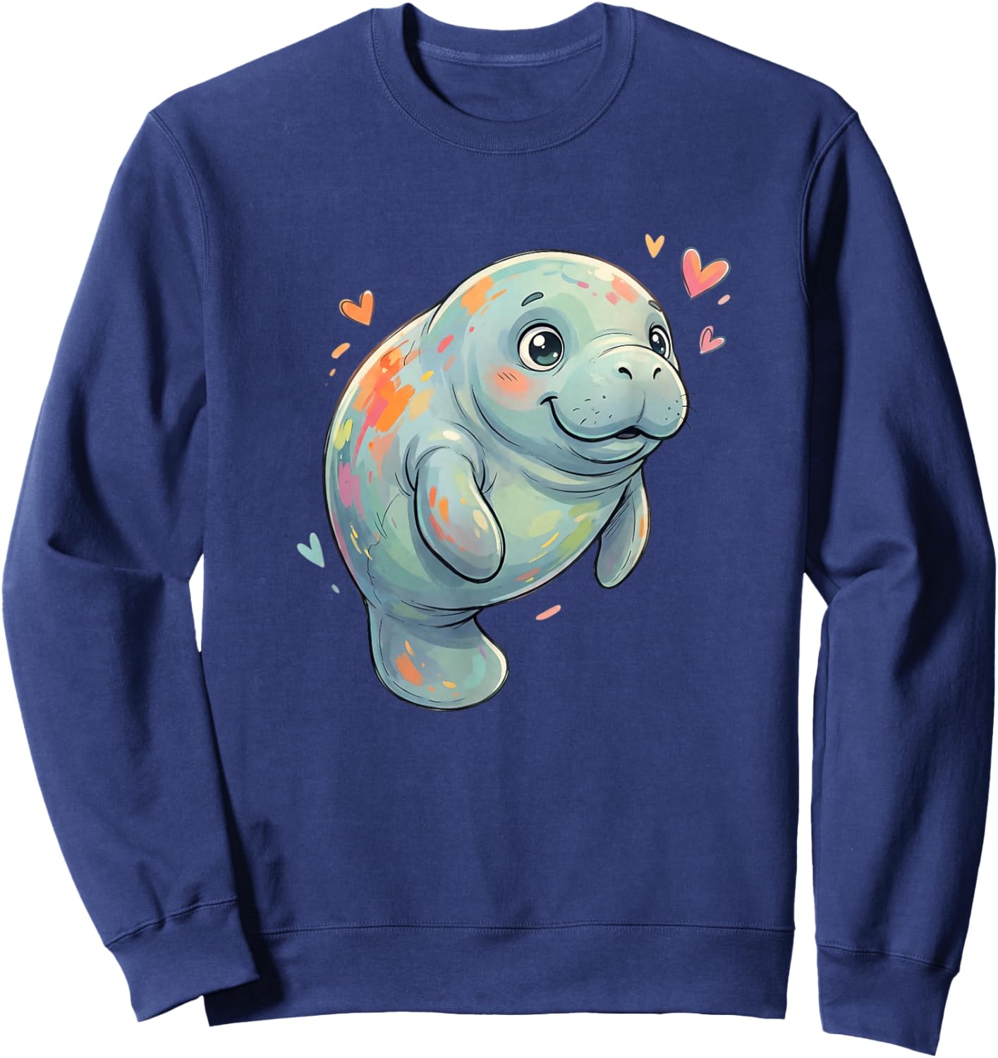 Adorable Colorful Manatee with Hearts Lovers Sweatshirt - Sweatshirt | Navy