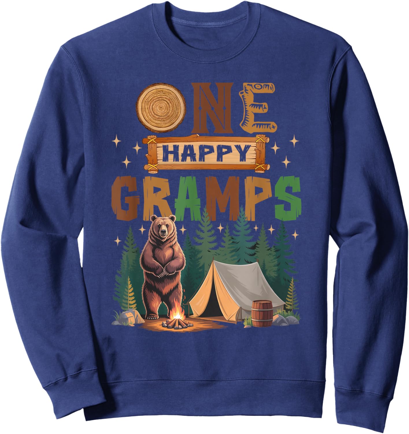 One Happy Gramps Camper 1St Birthday Camping Bear Sweatshirt - Sweatshirt | Navy