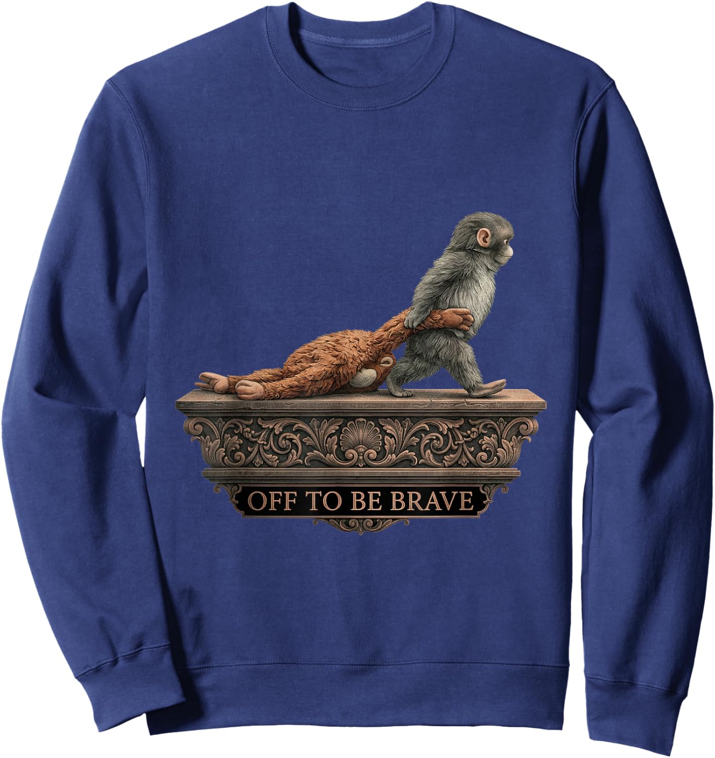 Funny Viral Monkey Meme Monkey Punch Off to Be Brave Sweatshirt - Sweatshirt | Navy