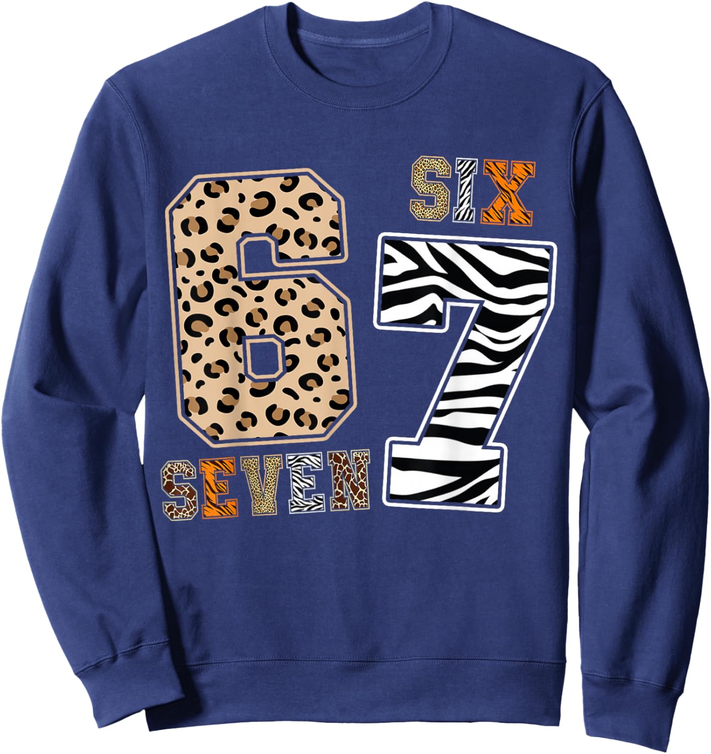 Six Seven Animal Print Kids Clothes Zoo 67 Meme Boys Girls Sweatshirt - Sweatshirt | Navy