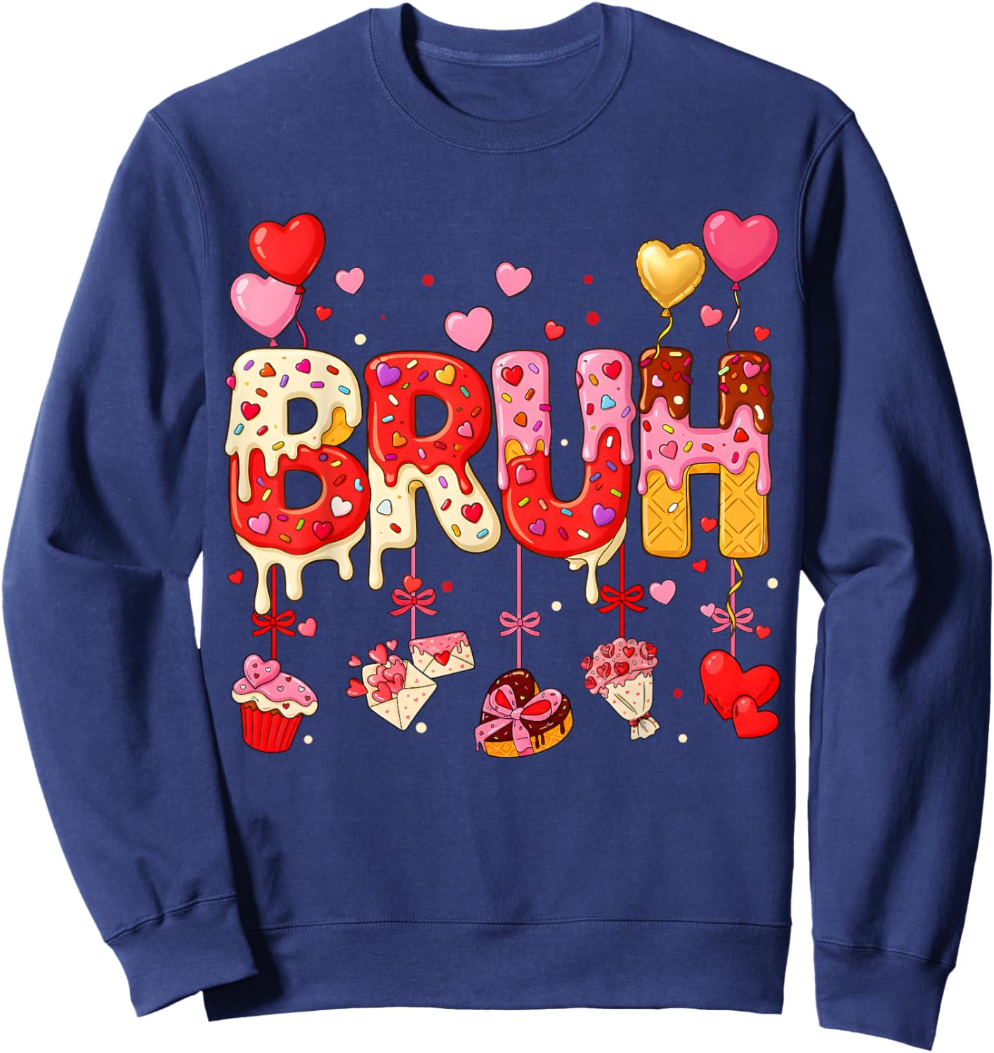 Boy Bruh Meme Valentines Day Drip Ice Cream Kids Hearts Girl Sweatshirt - Sweatshirt | Navy