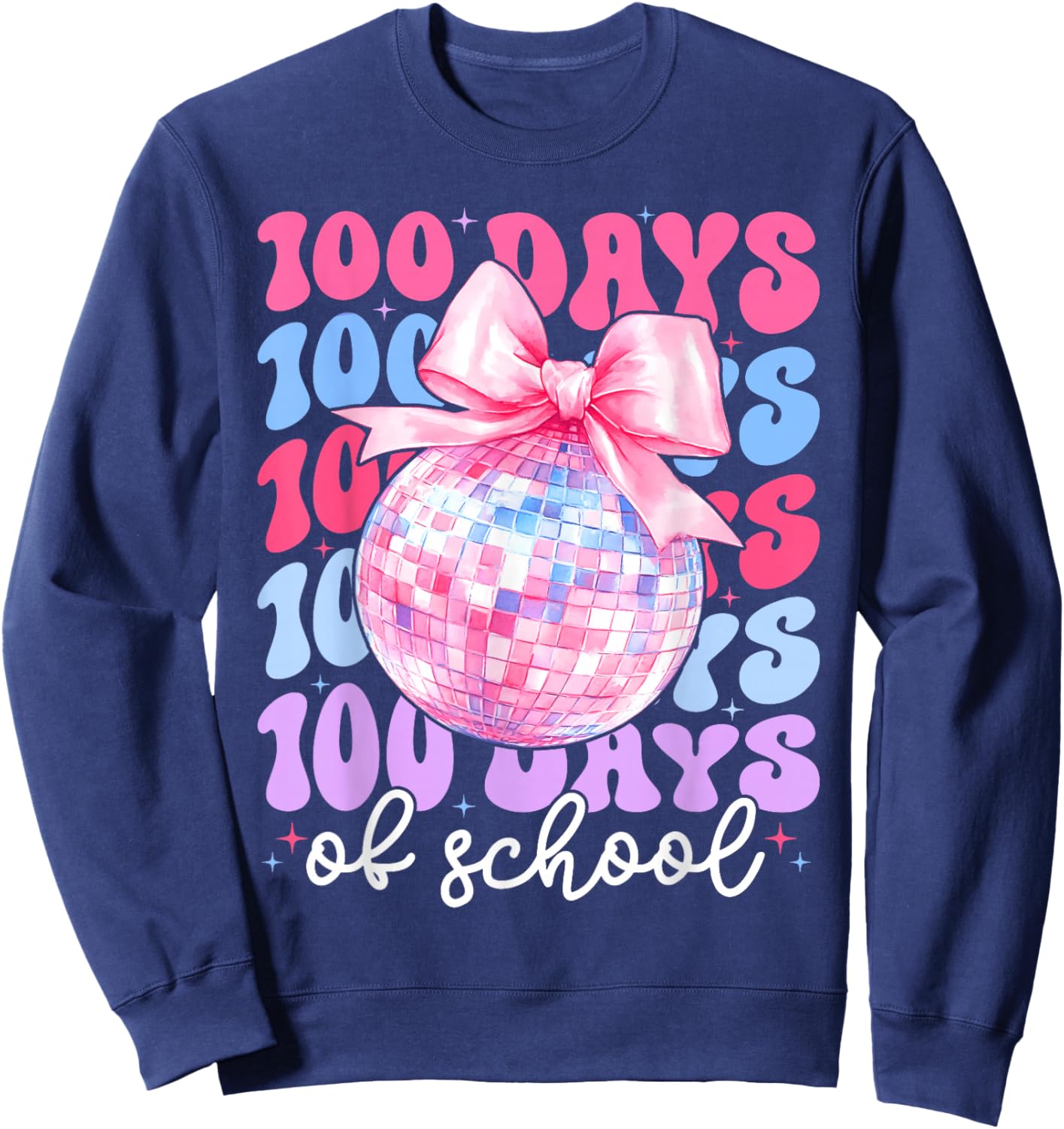 100 Days of School Groovy Disco Coquette Bow Teacher Kids Sweatshirt - Sweatshirt | Navy