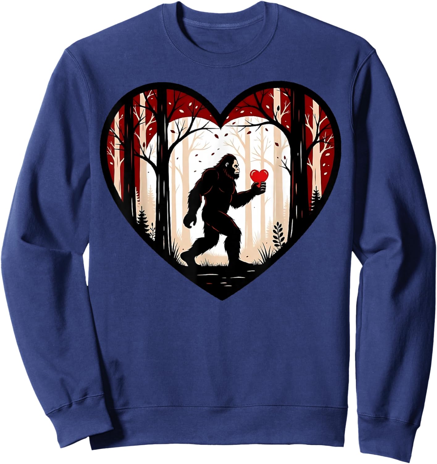 Retro Funny Bigfoot Sasquatch Heart Love Valentine Boy Men Sweatshirt - Sweatshirt | Navy