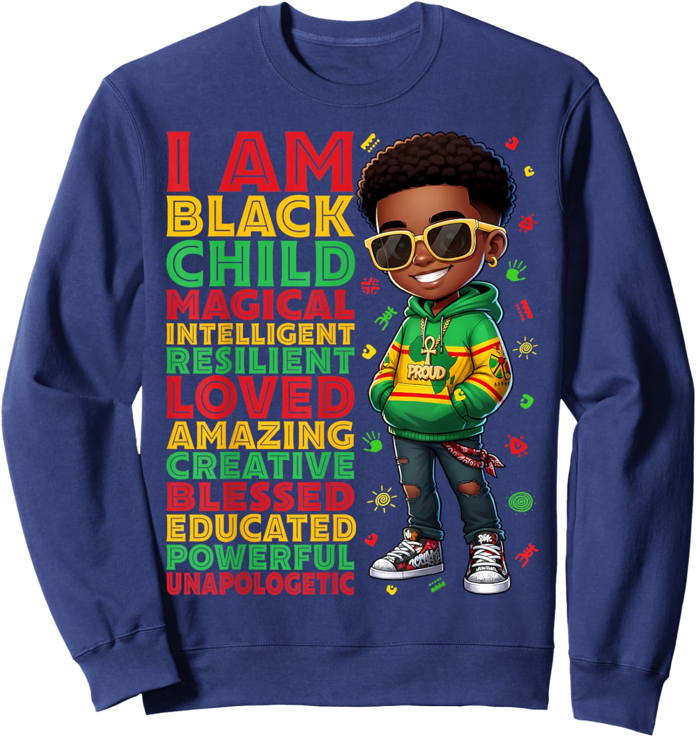 I Am Black Child History Month African American Kids Boys Sweatshirt - Sweatshirt | Navy