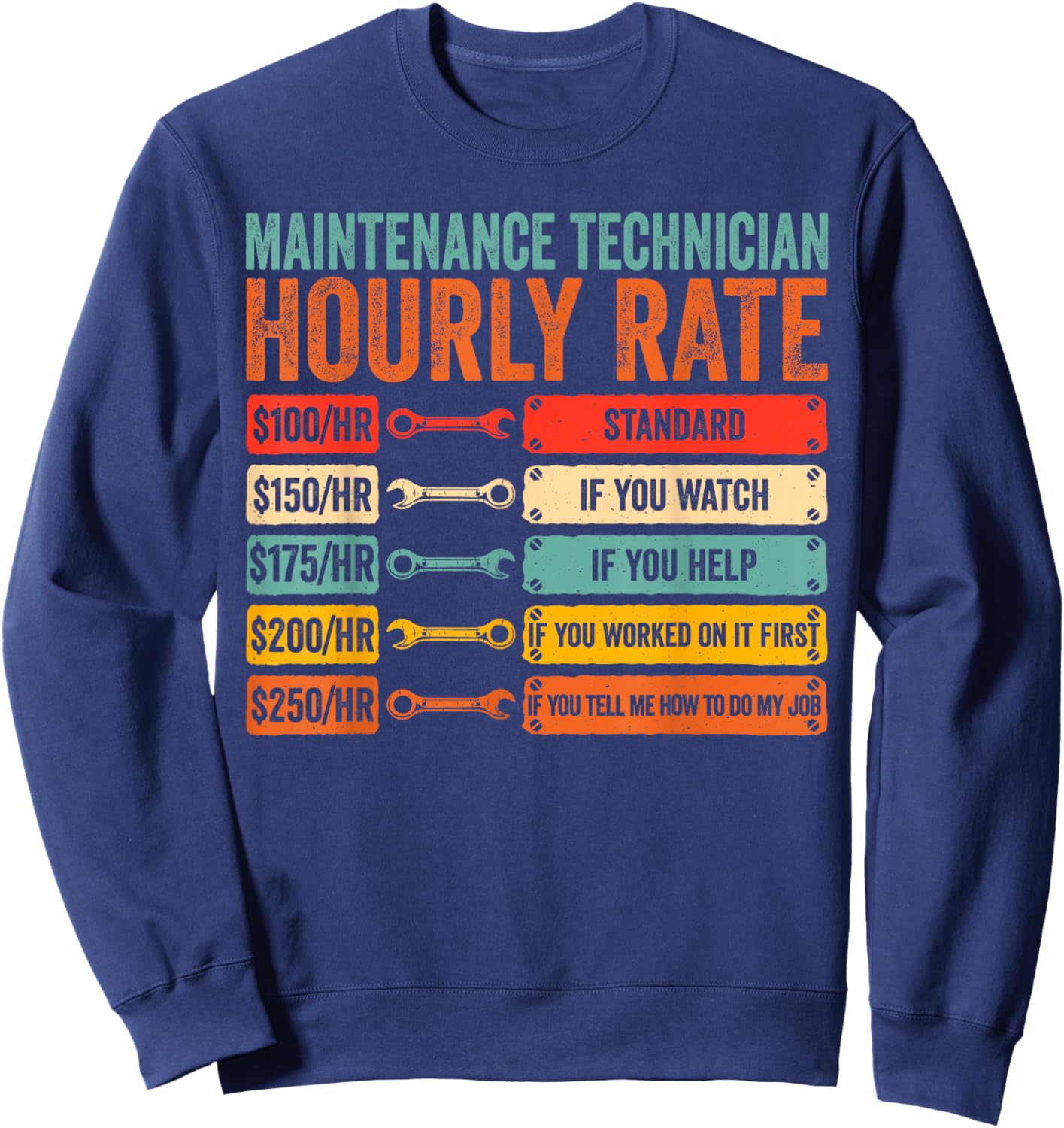 Maintenance Technician Hourly Rate Handyman Repair Worker Sweatshirt - Sweatshirt | Navy
