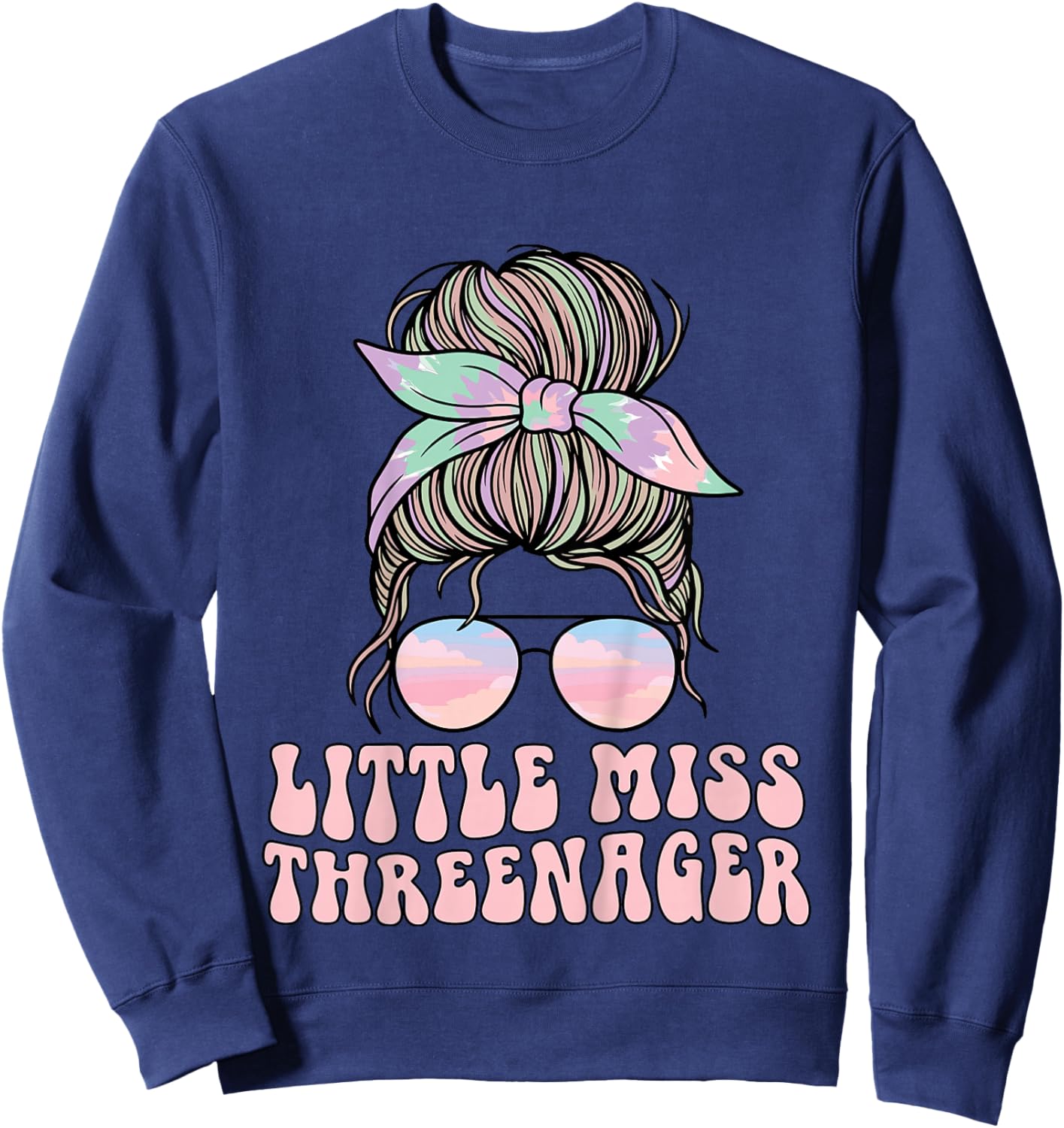 Messy Bun Miss Threenager 3rd Birthday 3 Years Girls Kids Sweatshirt - Sweatshirt | Navy