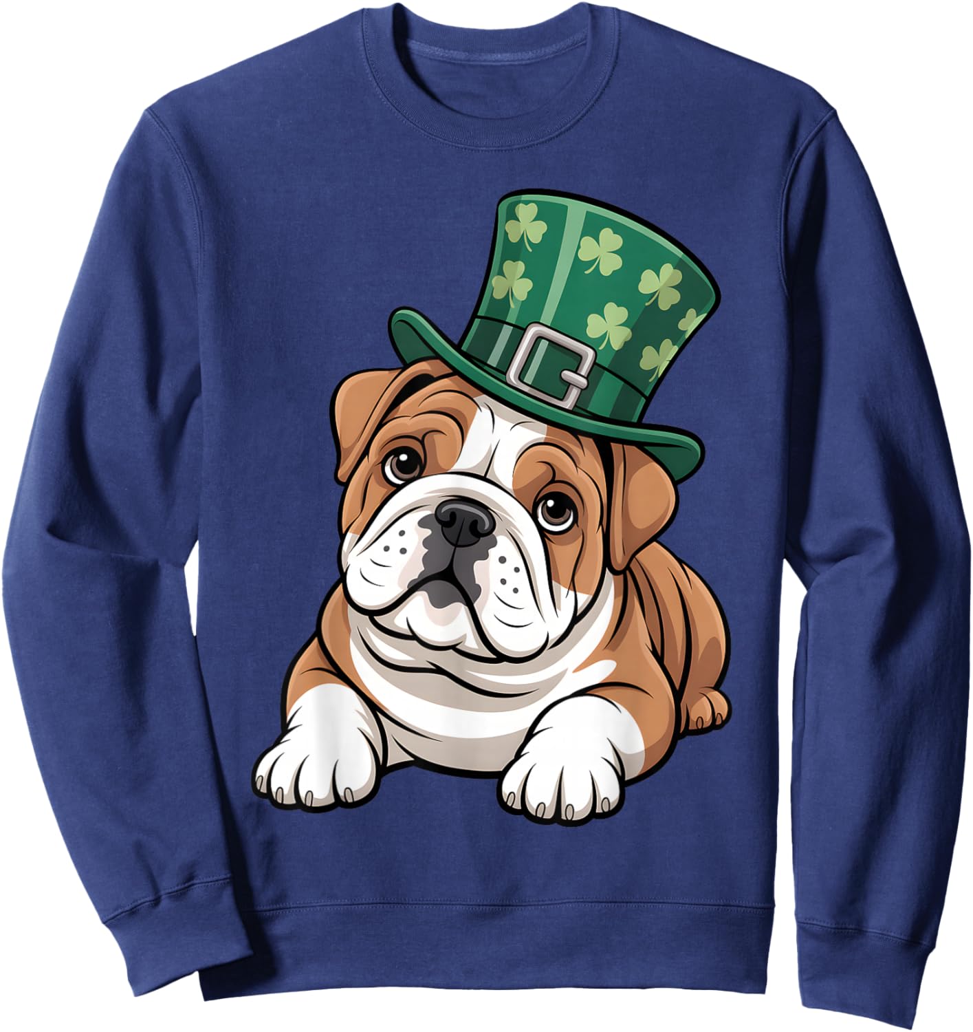 Funny English Bulldog Shamrock Women Men St Patricks Day Sweatshirt - Sweatshirt | Navy