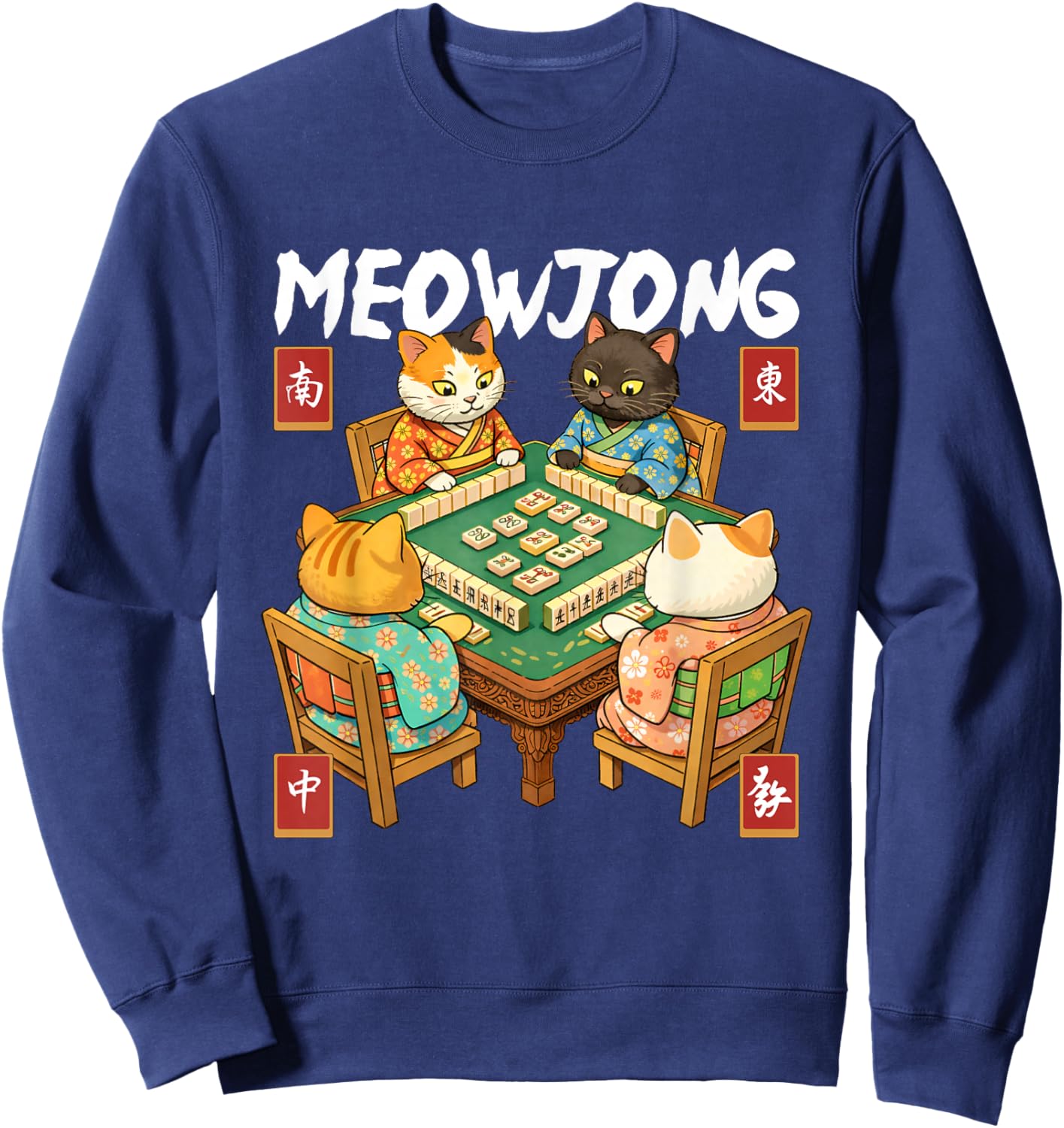 Meowjong - Mahjong Lover Mah Jong Player Casino Gambler Sweatshirt - Sweatshirt | Navy