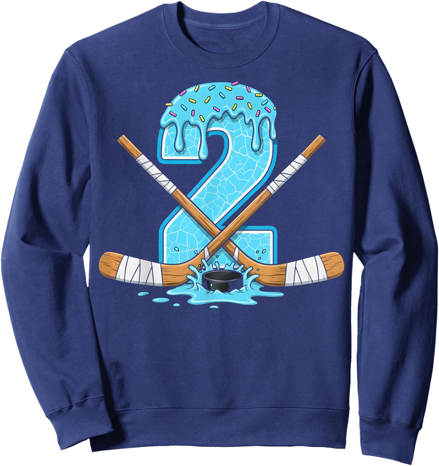 2 Year Old Hockey Ice Cream Drip Youth 2th Birthday Boys Sweatshirt - Sweatshirt | Navy