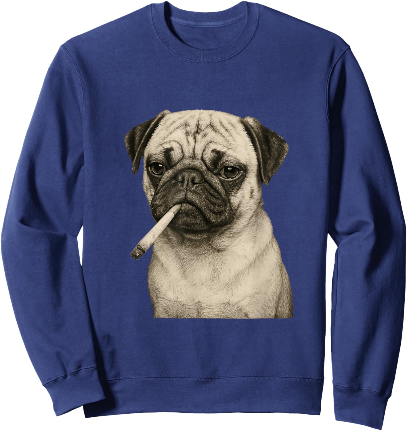 Funny Smoking Pug Dog Cigarette Gen Z Meme Graphic Sweatshirt - Sweatshirt | Navy