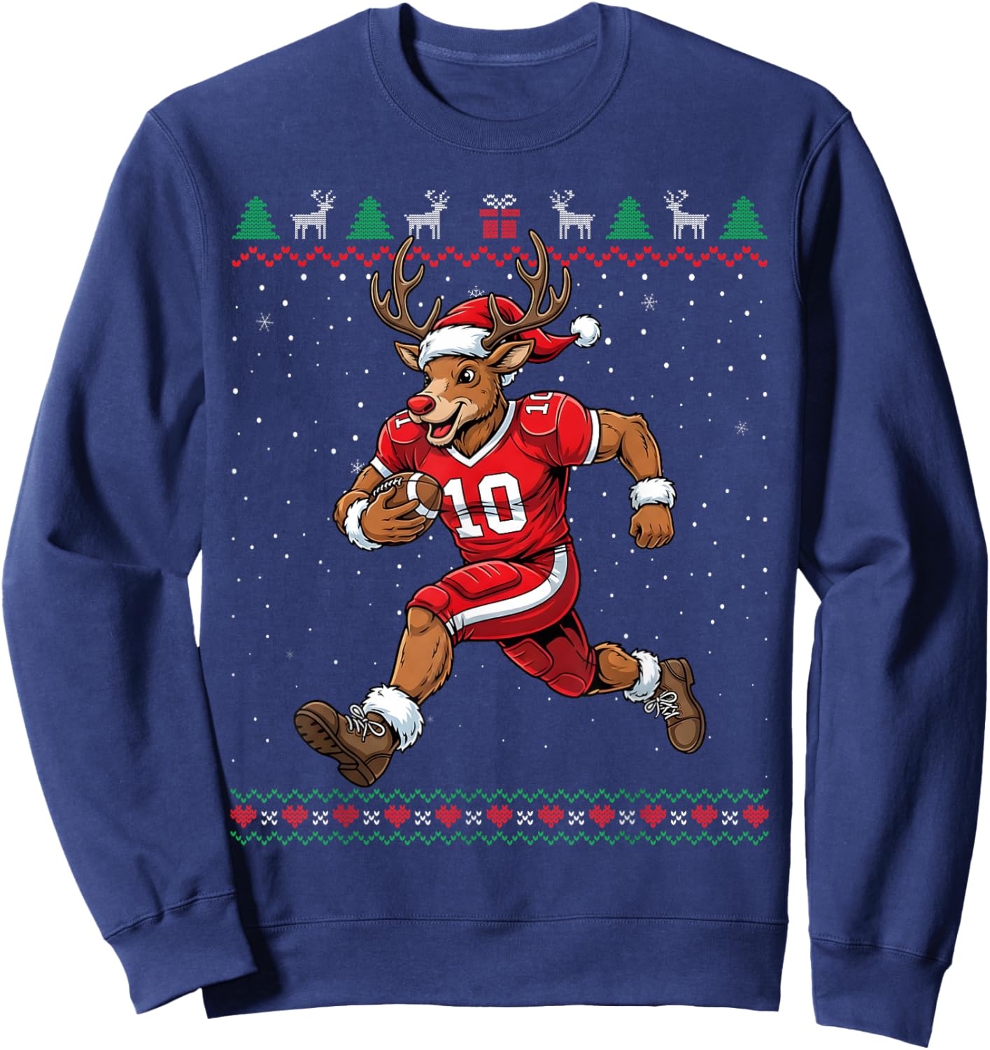 Reindeer Football Christmas Funny Ugly Sweater Sweatshirt - Sweatshirt | Navy