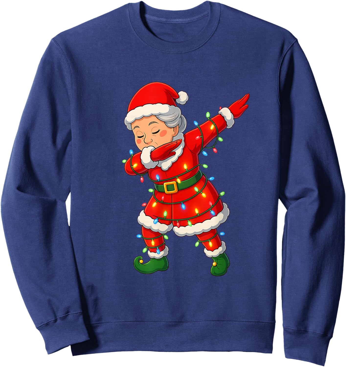 Christmas Dabbing Mrs Santa Claus Girl Lights Funny Xmas Dab Sweatshirt - Sweatshirt | Navy