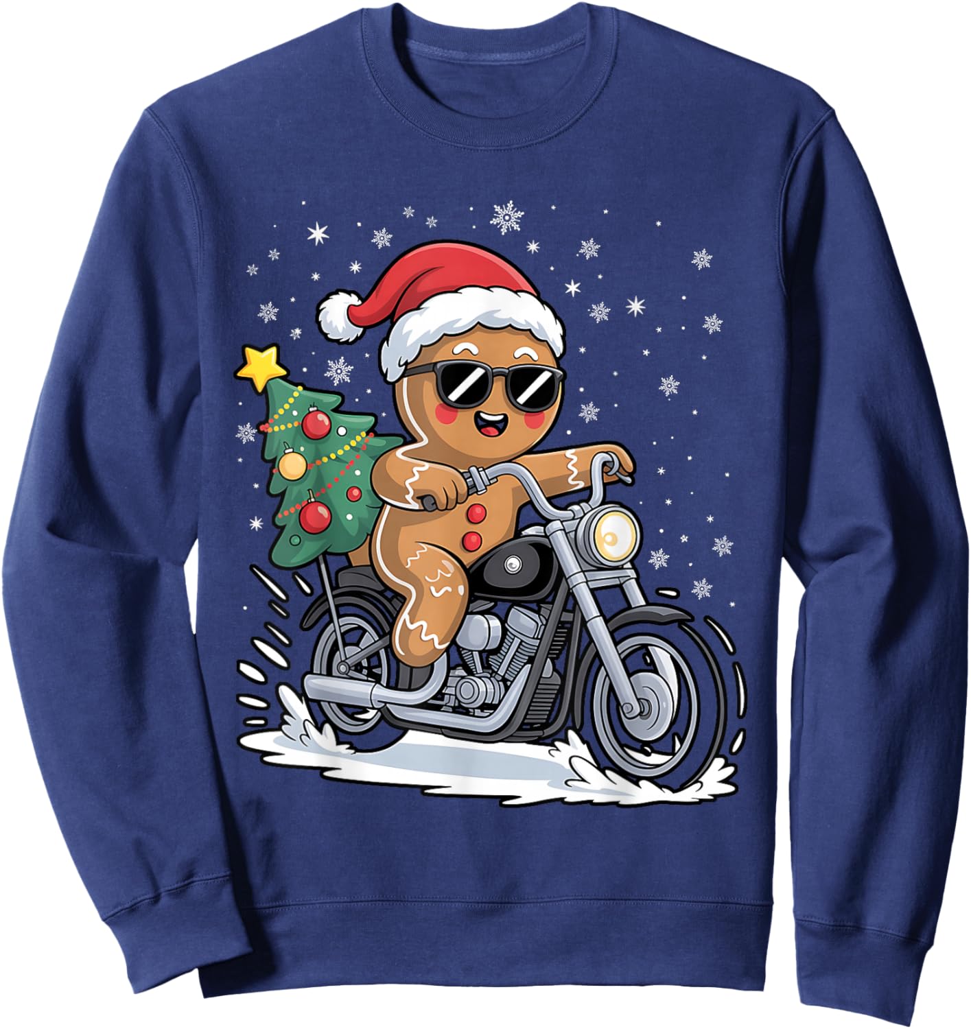 Gingerbread Motorcycle Christmas Tree Fun Biker Holiday Sweatshirt - Sweatshirt | Navy