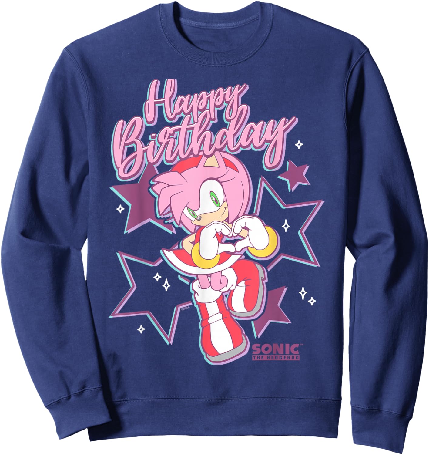 Sonic The Hedgehog Happy Birthday Amy Rose Hearts & Stars Sweatshirt - Sweatshirt | Navy