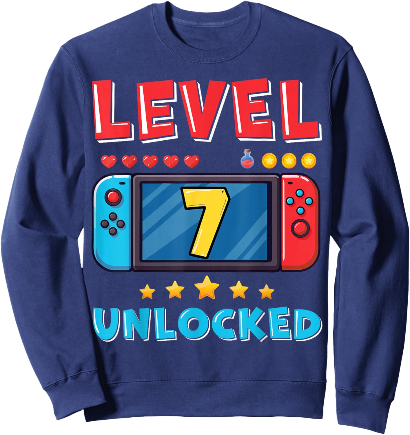 7 Year Old Bday Decorations Son Gamer Boy 7yr 7th Birthday Sweatshirt - Sweatshirt | Navy