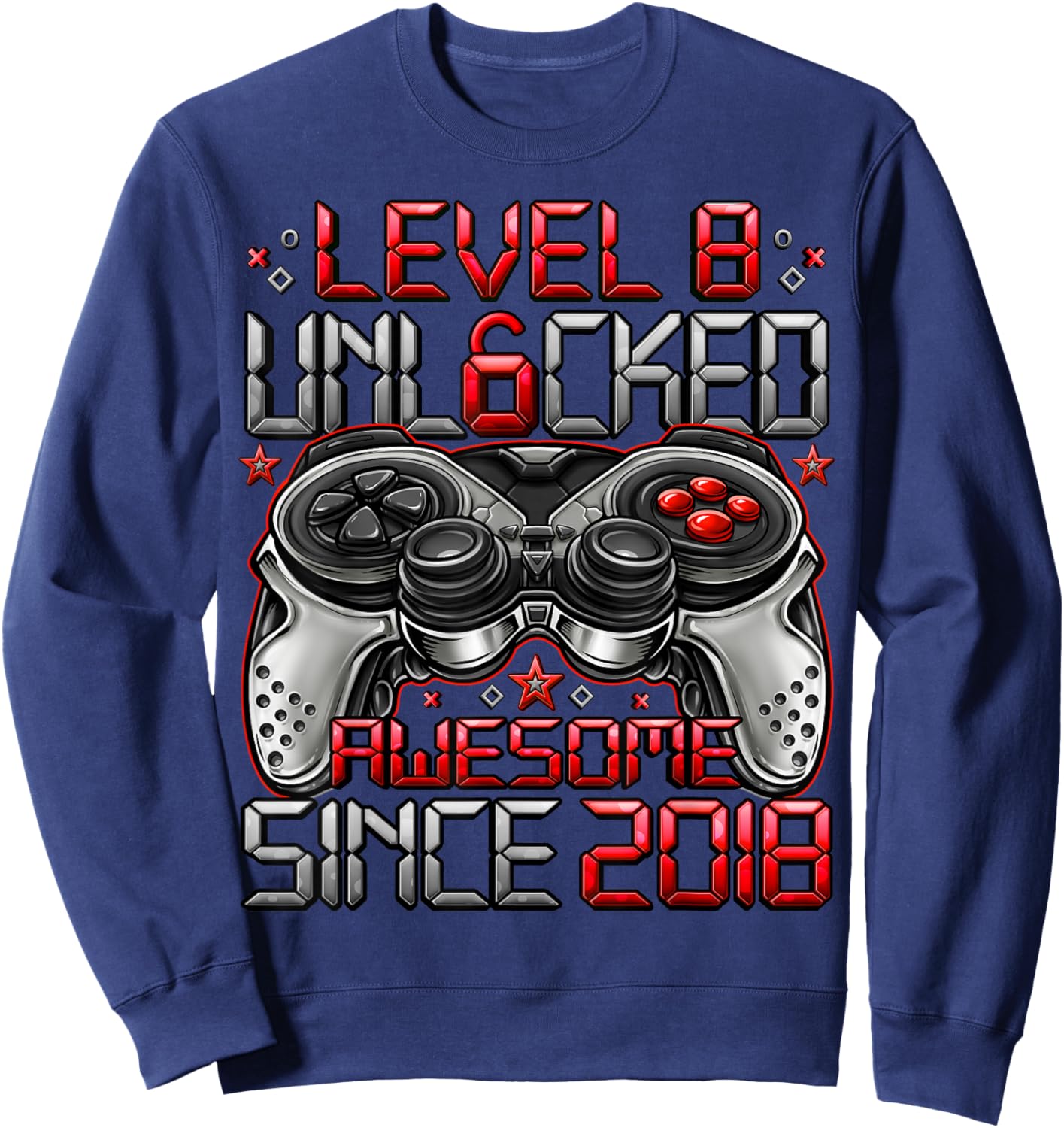 Level 8 Unlocked 8 Year Old Gifts Boys 8th Birthday Boy Sweatshirt - Sweatshirt | Navy