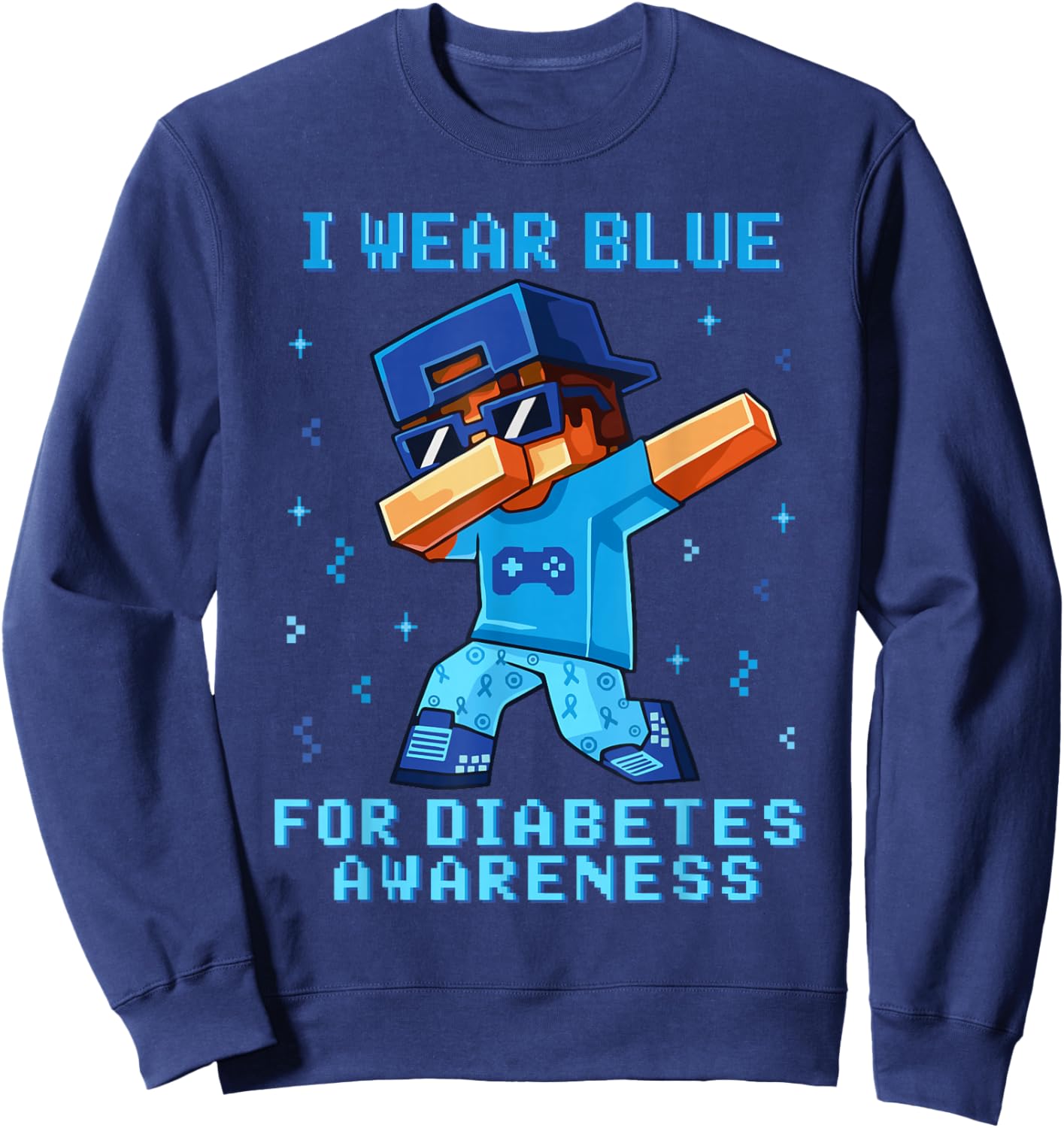in November I Wear Blue for Diabetes Awareness Boy Kid Gamer Sweatshirt - Sweatshirt | Navy