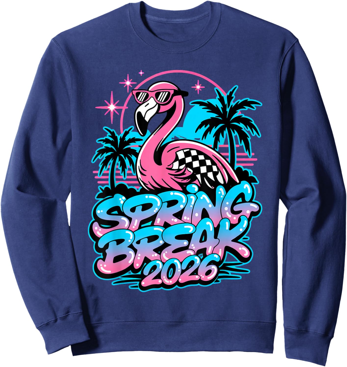 Spring Break 2026 Flamingo Retro Tropical Party Vacation Sweatshirt - Sweatshirt | Navy