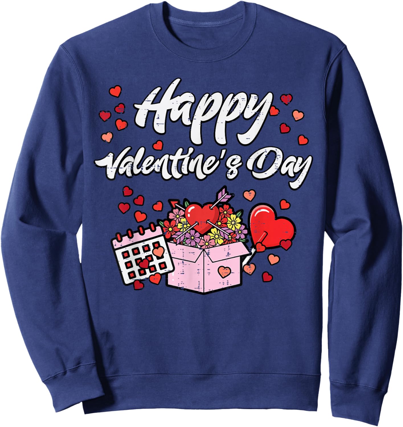 Happy Valentines Day Box Heart Calendar Women Girls Kids Men Sweatshirt - Sweatshirt | Navy
