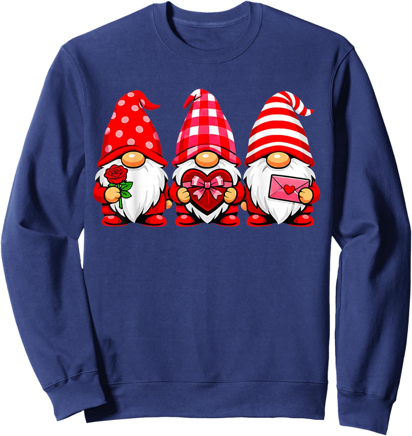 Gnomes Love Valentine's Day Buffalo Leopard Heart Women Men Sweatshirt - Sweatshirt | Navy