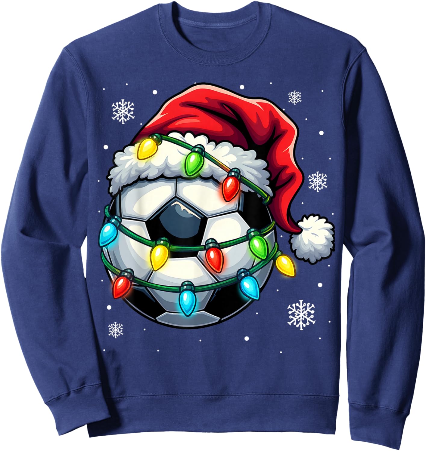 Christmas Soccer Ball Santa Hat Xmas Lights Funny Men Boys Sweatshirt - Sweatshirt | Navy