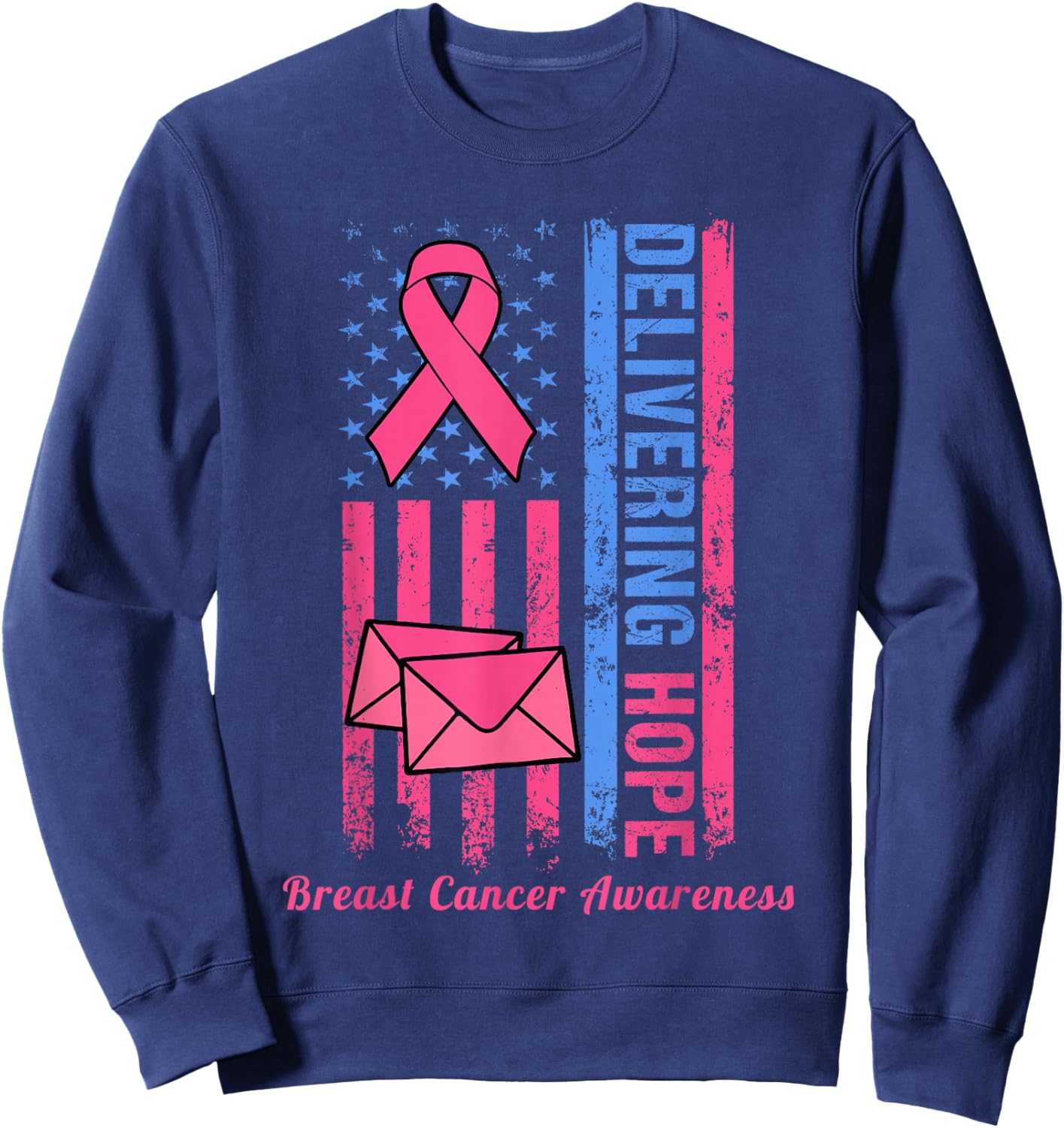Postal Worker Clerk Breast Cancer Awareness Pink Ribbon Sweatshirt - Sweatshirt | Navy