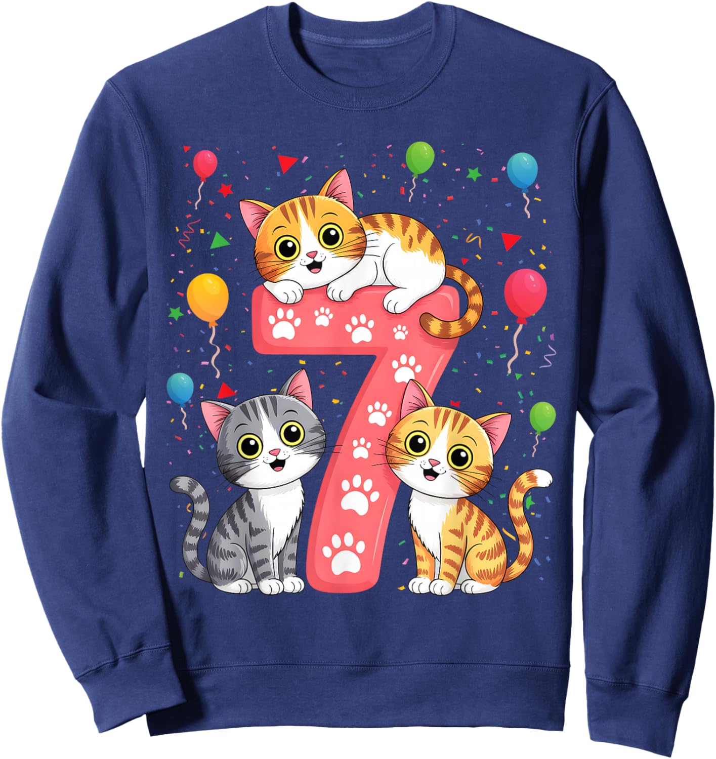 Kids 7th Birthday Girl Cats Outfit 7 Years Old Sweatshirt - Sweatshirt | Navy