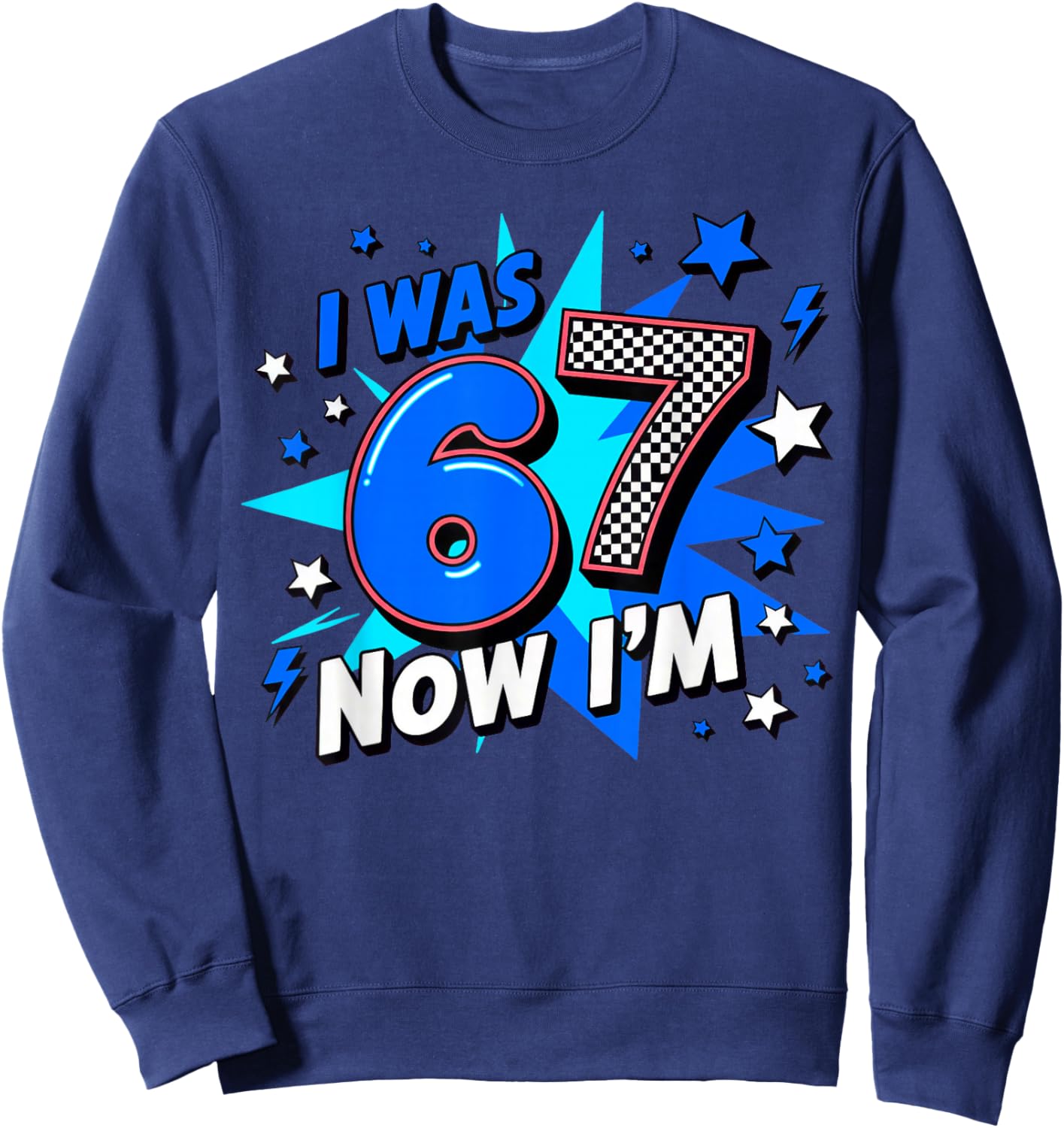 Blue Checkered I was 6 Now I'm 7 Birthday Sweatshirt - Sweatshirt | Navy