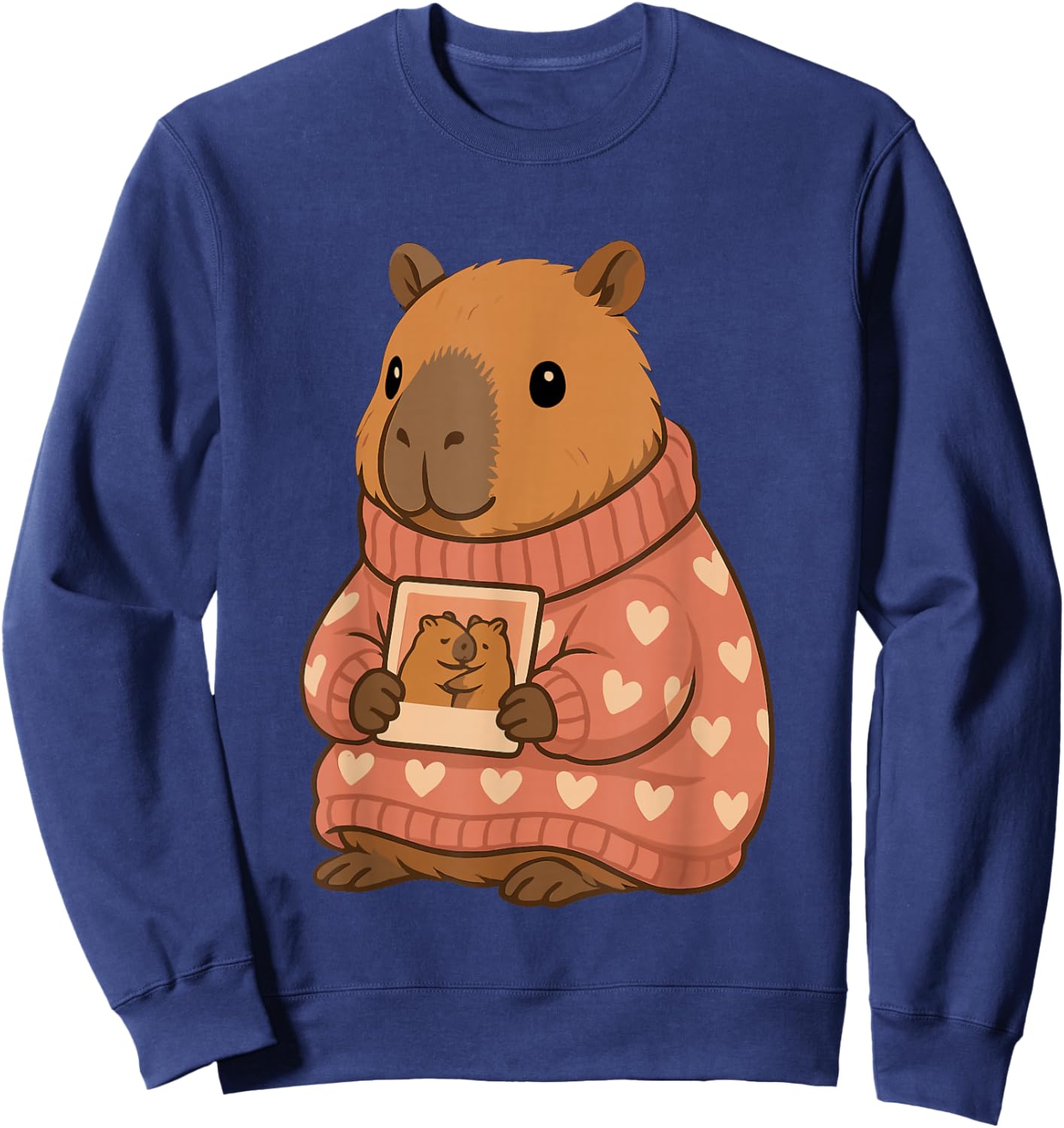 Capybara in Heart Sweater with Photo Illustration Sweatshirt - Sweatshirt | Navy