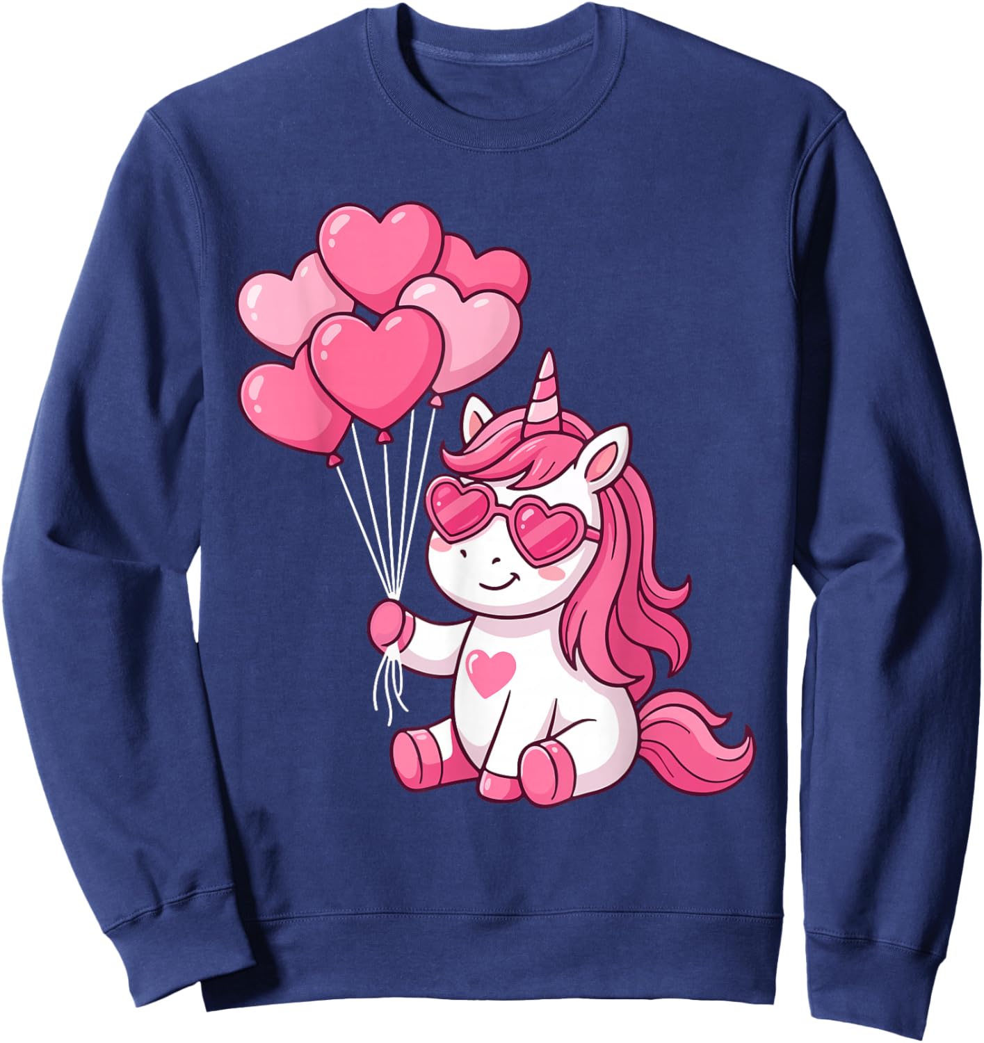 Cute Unicorn Valentines Day Lover Heart Balloon Kids Girl Sweatshirt - Sweatshirt | Navy