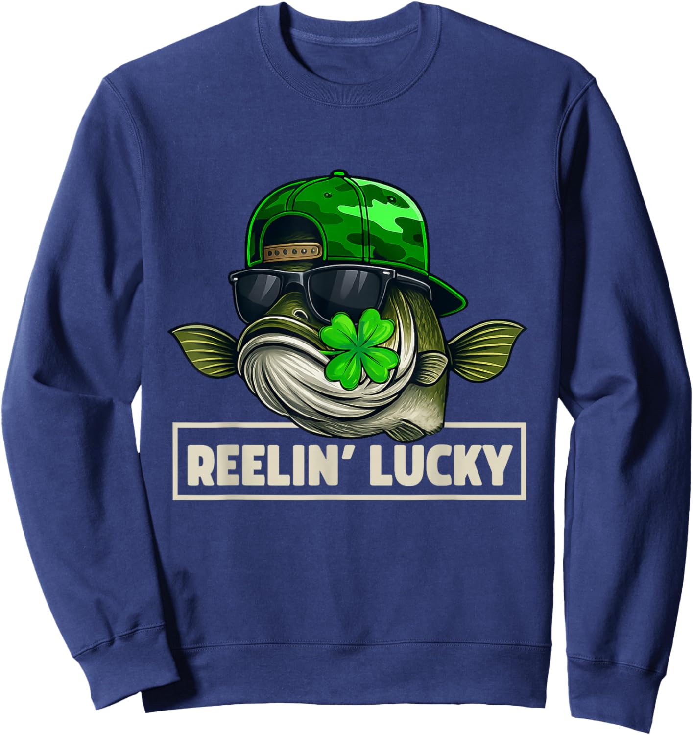 Reelin' Lucky Funny Fishing St Patrick's Day Sweatshirt - Sweatshirt | Navy