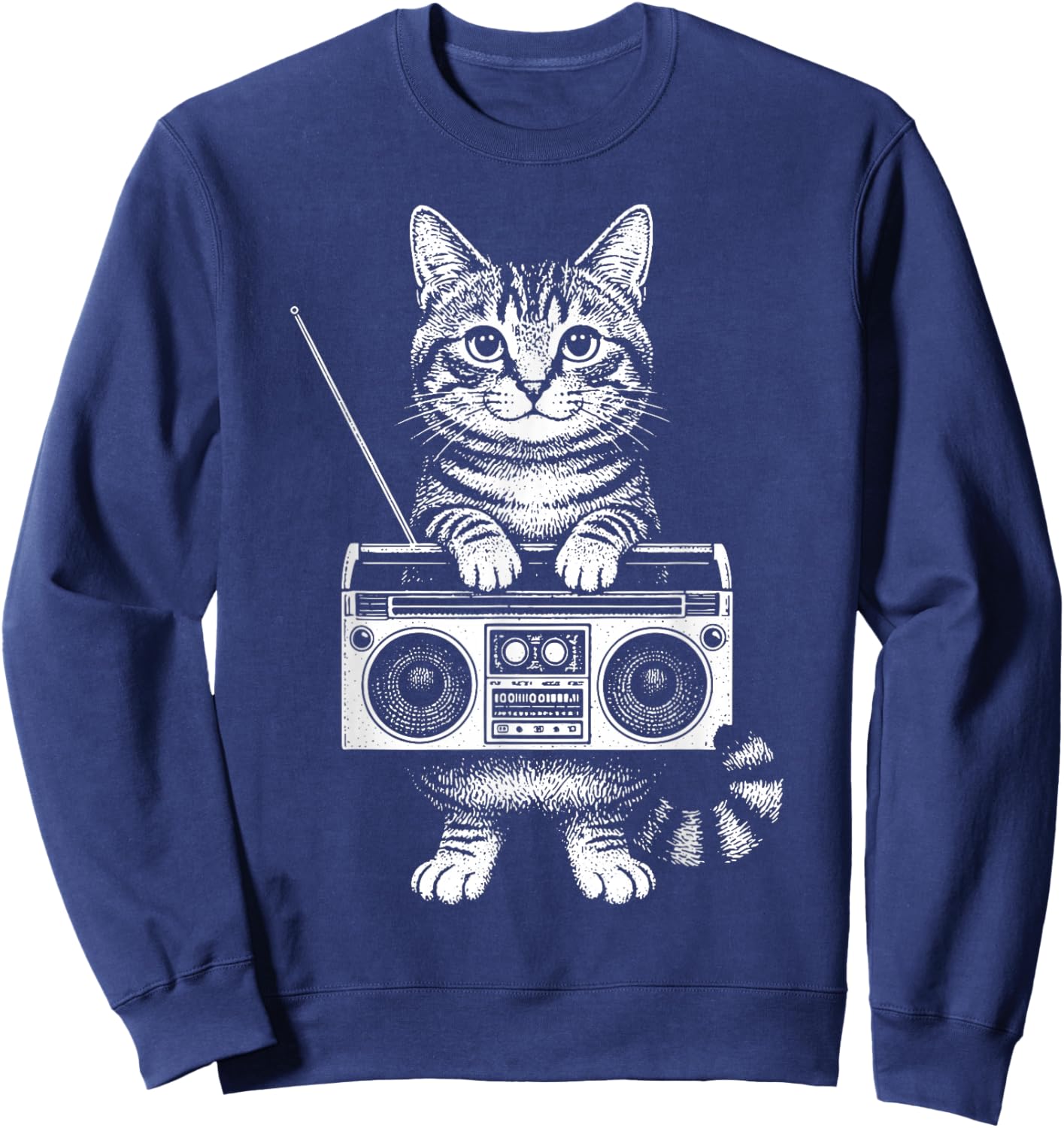 Cat Boombox Kitten Box Radio CD Player Cassette Audio Sweatshirt - Sweatshirt | Navy