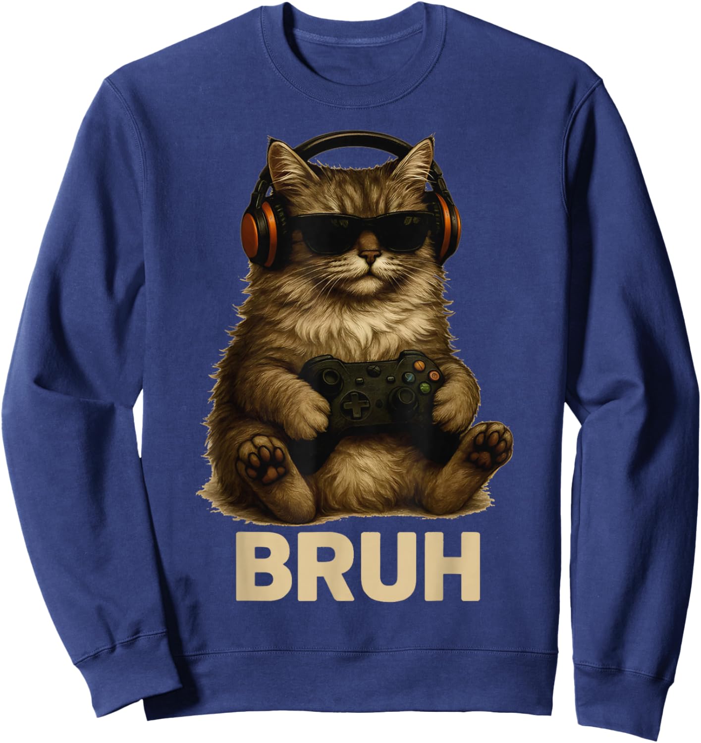 Kitten Cat Playing Video Games Vintage Funny Cat Gaming Sweatshirt - Sweatshirt | Navy