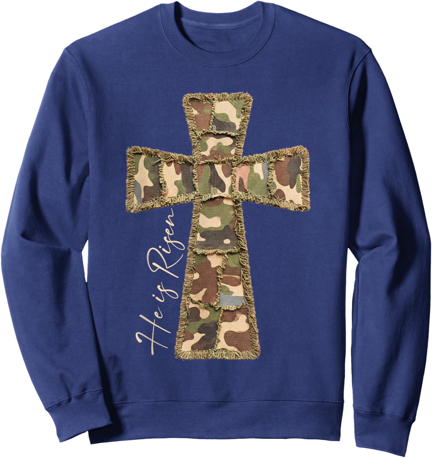 Easter Day He is Risen Camo Cross Christian Jesus God Lover Sweatshirt - Sweatshirt | Navy