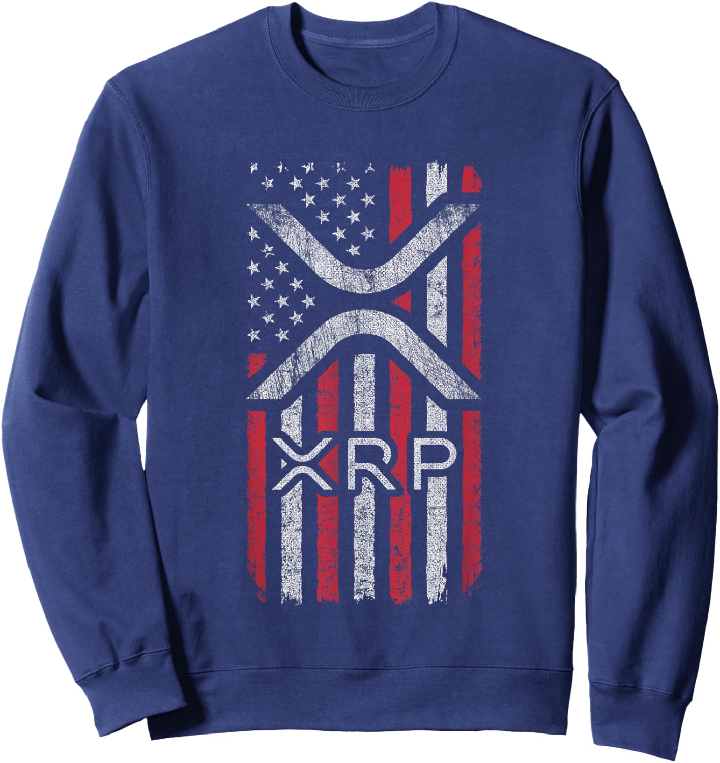 XRP Crypto - XRP Cryptocurrency - American Flag - XRP Sweatshirt - Sweatshirt | Navy
