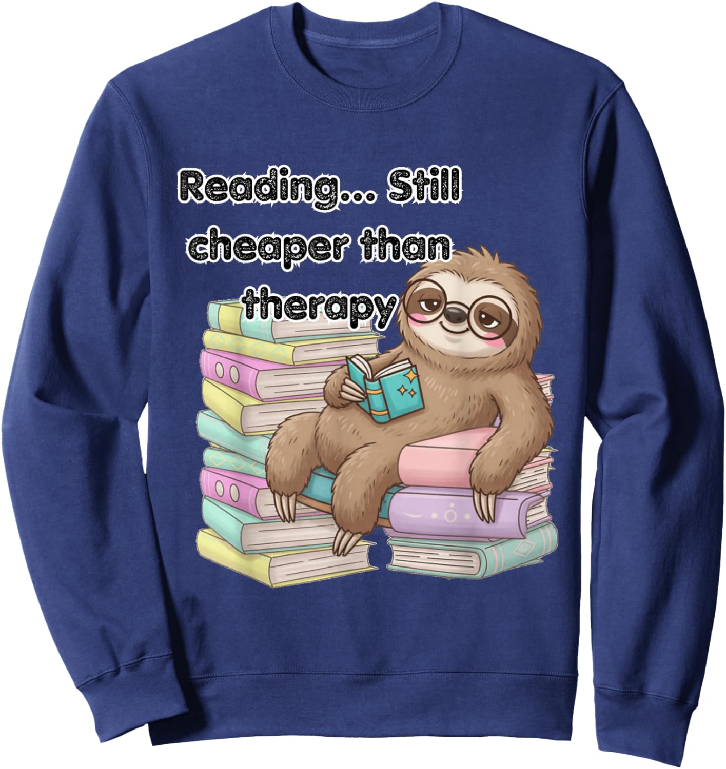 Cozy Sloth Reading Therapy Sweatshirt - Sweatshirt | Navy
