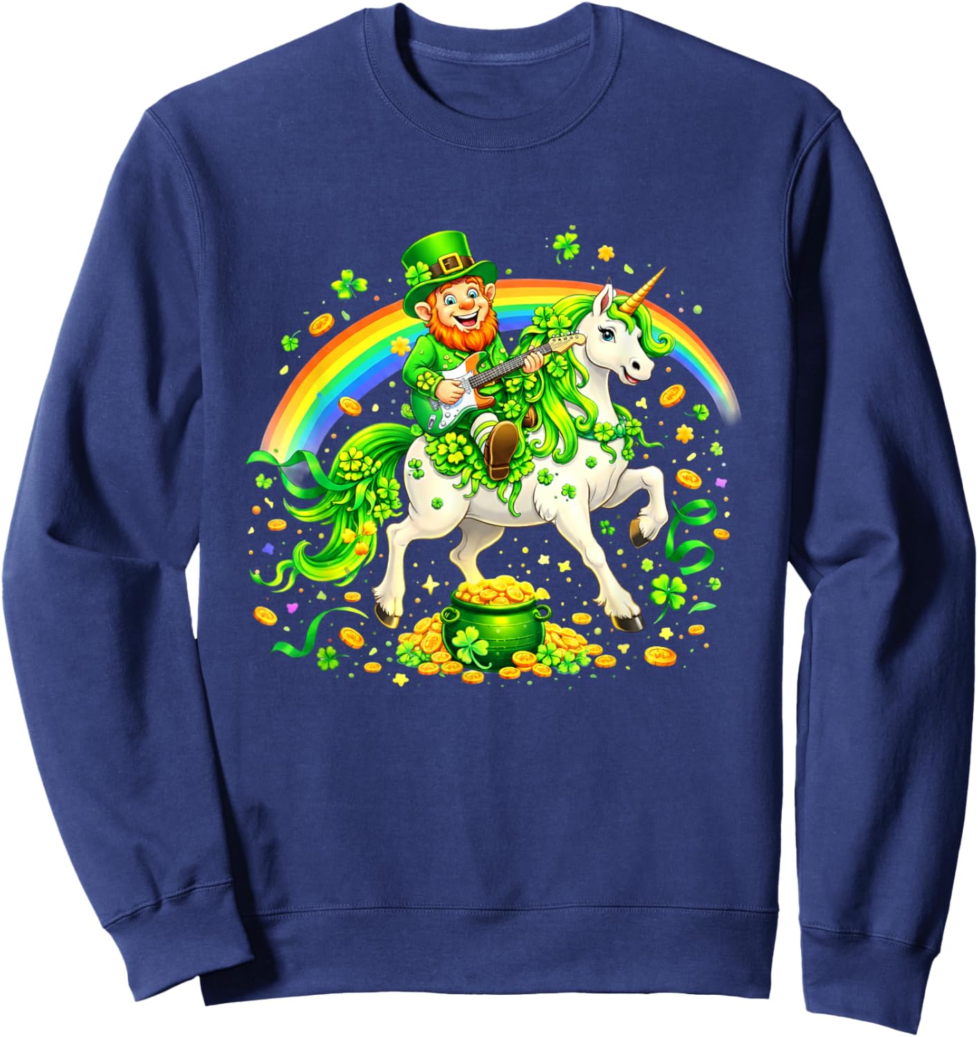 St Patrick’s Day Unicorn Rainbow Shamrock Sweatshirt - Sweatshirt | Navy