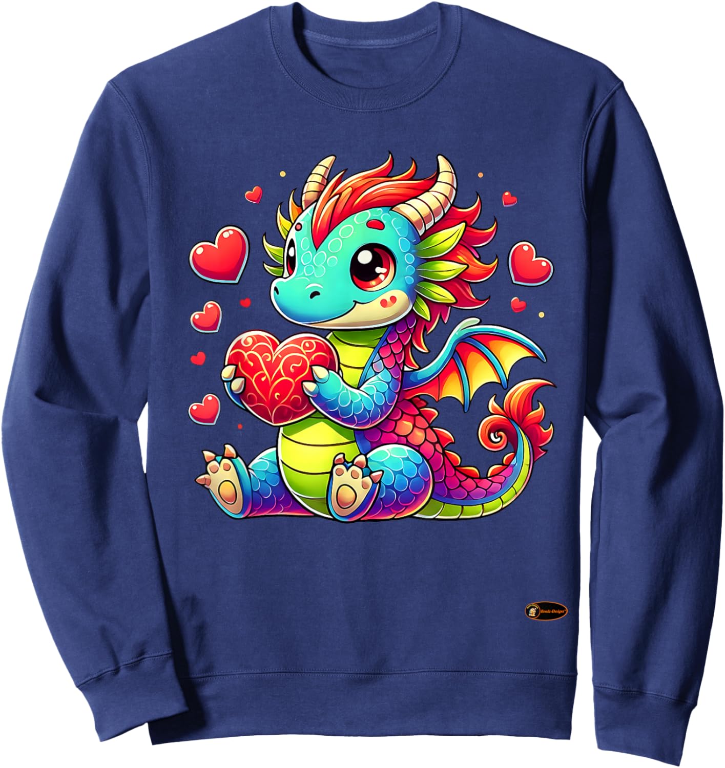 Cute Colorful Dragon Holding Heart Fantasy Cartoon for Kids Sweatshirt - Sweatshirt | Navy