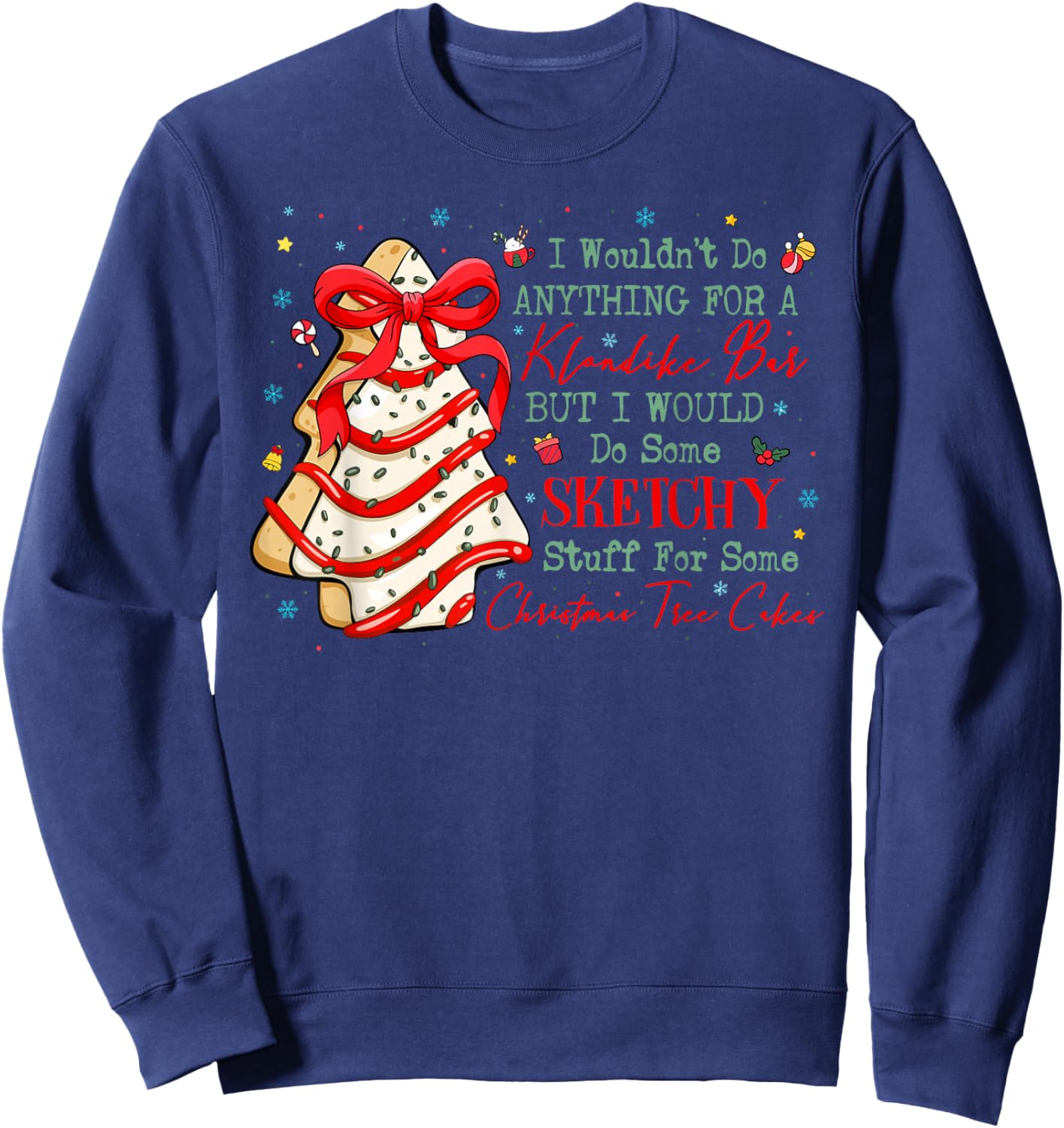 Christmas Tree Cakes Coquette Bow Xmas Pajamas Holiday Funny Sweatshirt - Sweatshirt | Navy