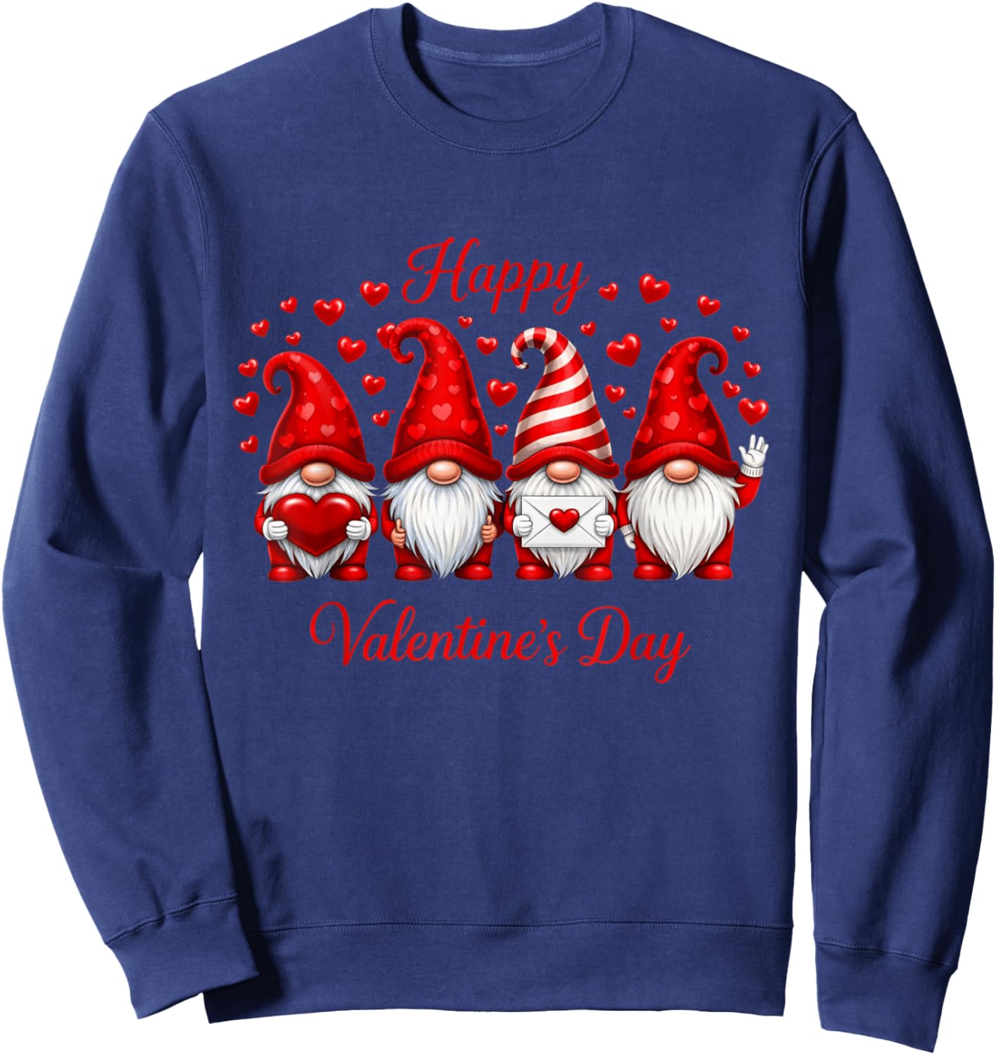Happy Valentine's Day Gnome with Heart Cute Gnome Valentine Sweatshirt - Sweatshirt | Navy