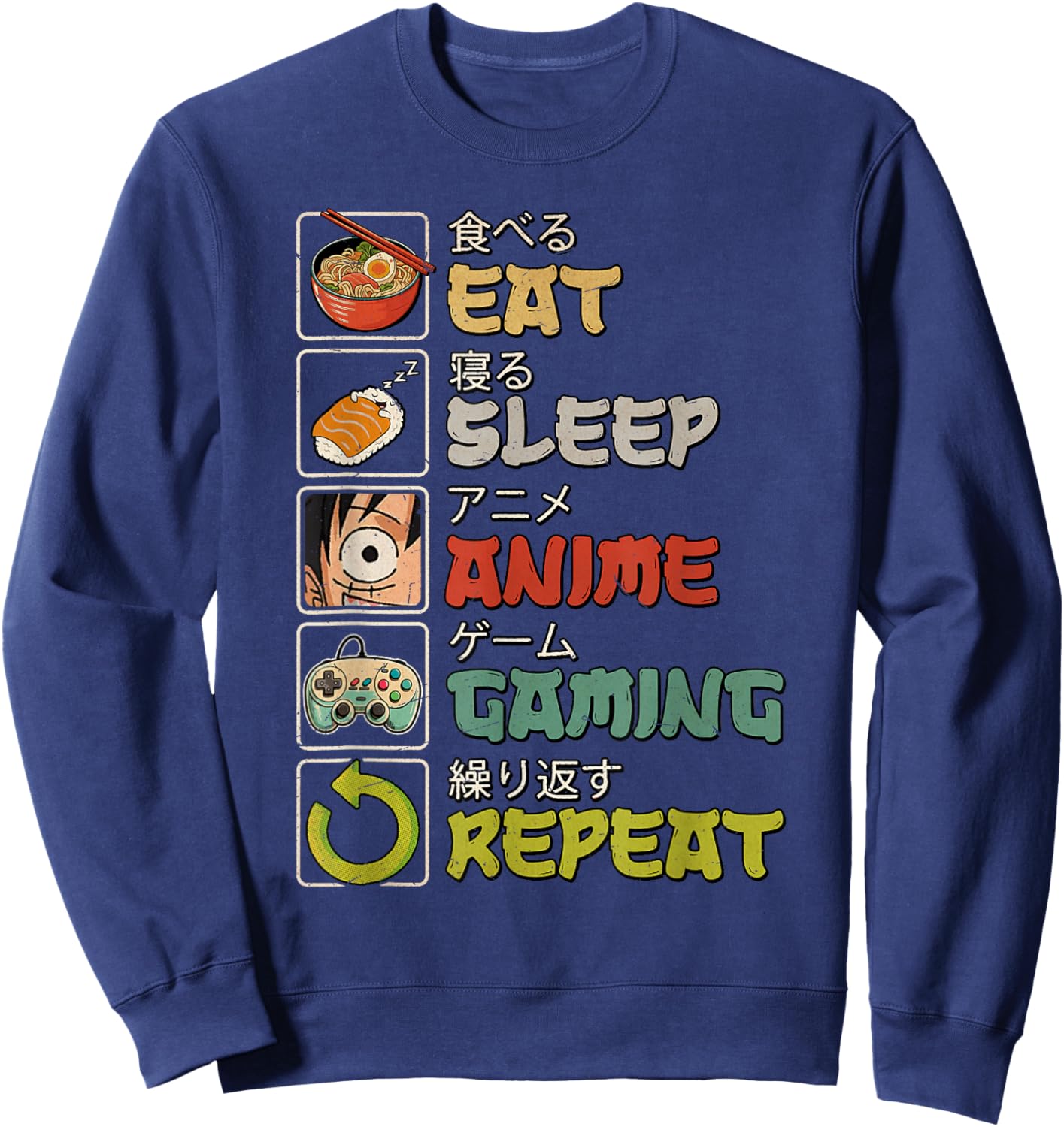 Eat Sleep Anime Gaming Repeat Gamer Men Teen Boy Gifts Anime Sweatshirt - Sweatshirt | Navy