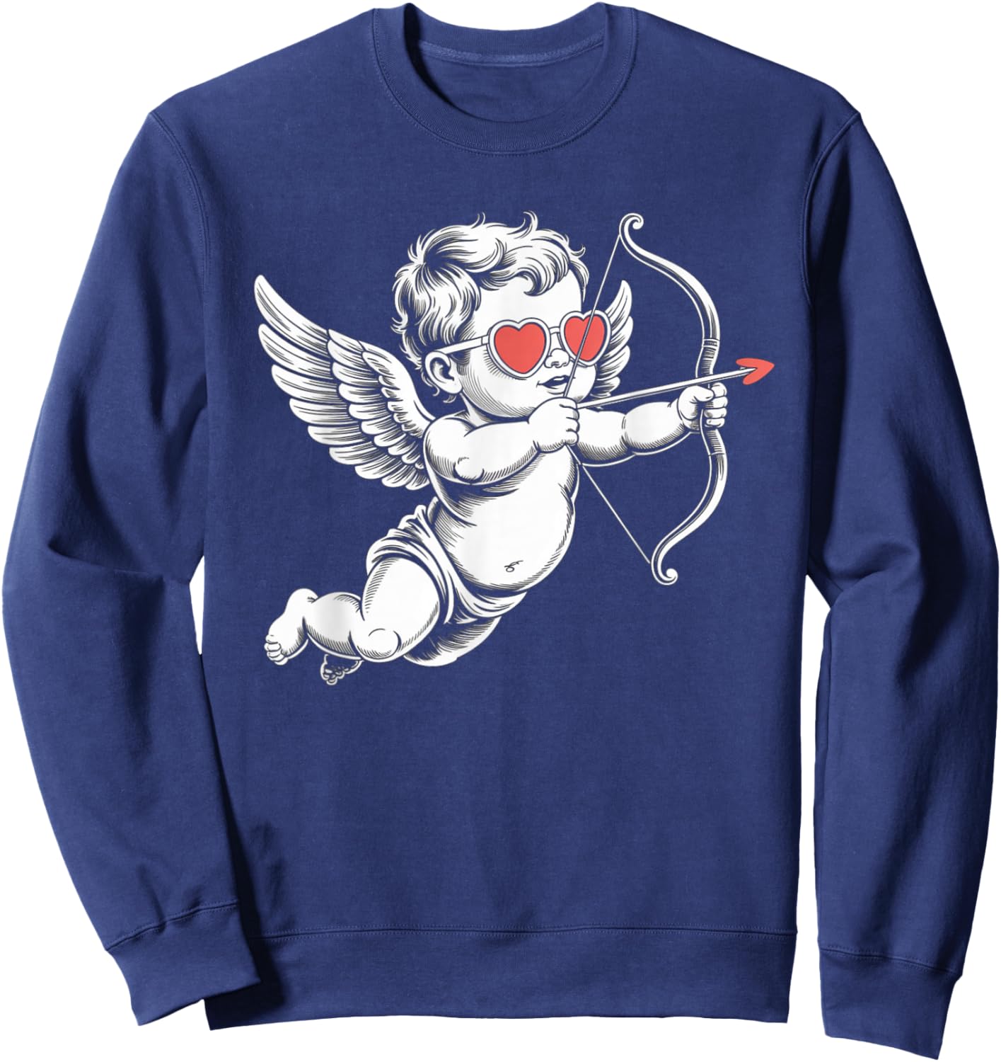 Valentines Day Cupid Angel with Heart Sunglasses Sweatshirt - Sweatshirt | Navy