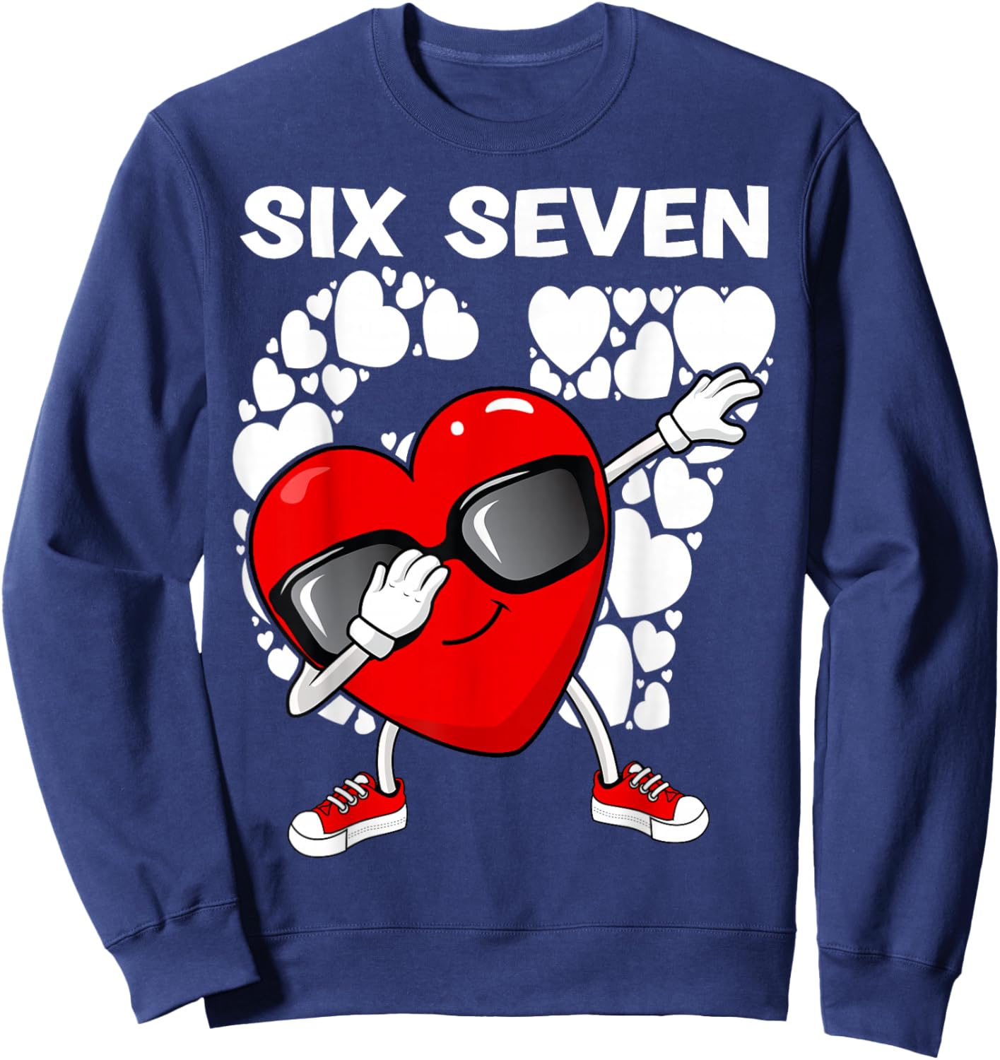 Valentines Day Boys Kids Girls Hearts Dabbing six Seven 67 Sweatshirt - Sweatshirt | Navy