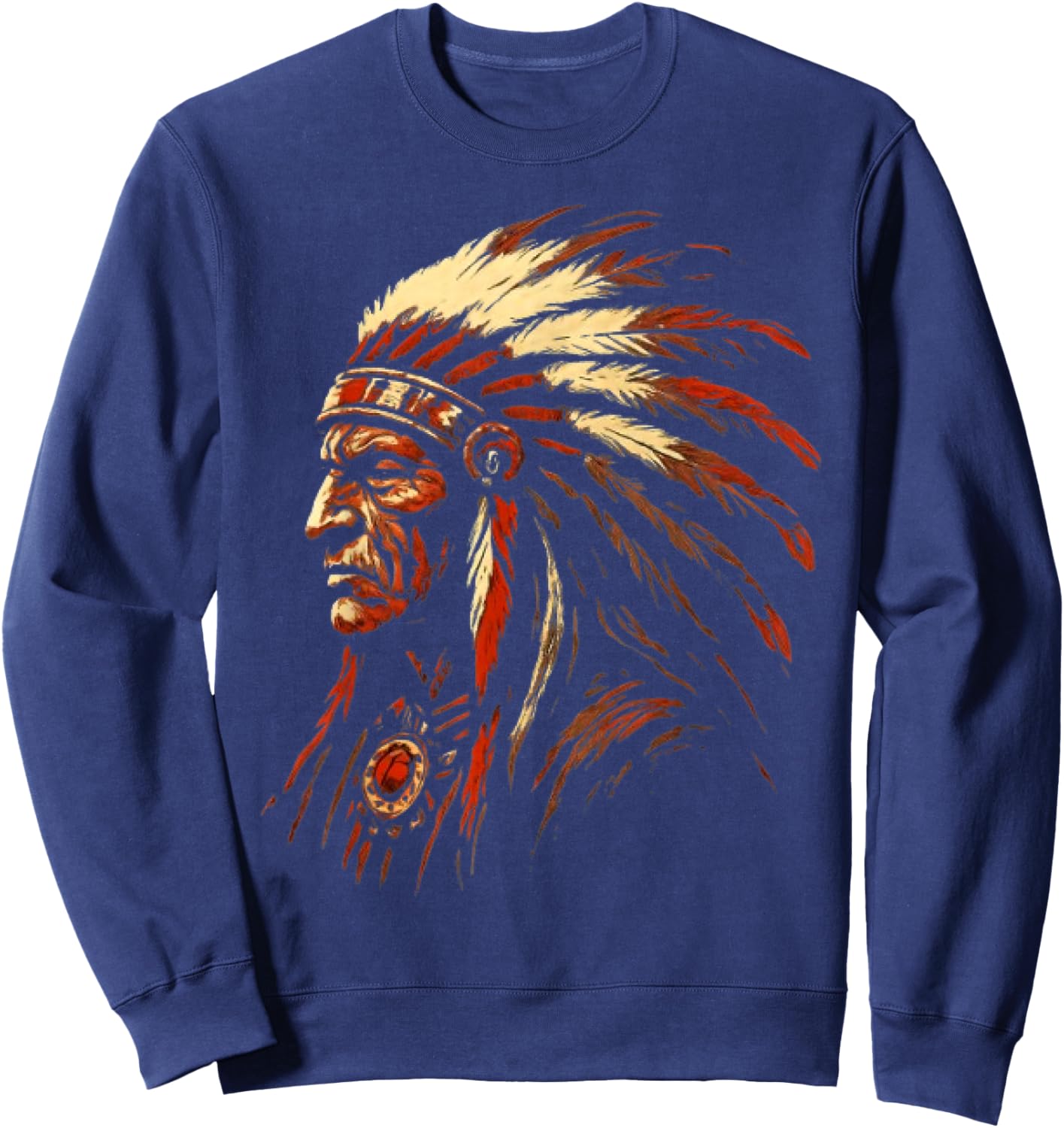 Native American Indian Headdress Traditional Art Men Women Sweatshirt - Sweatshirt | Navy