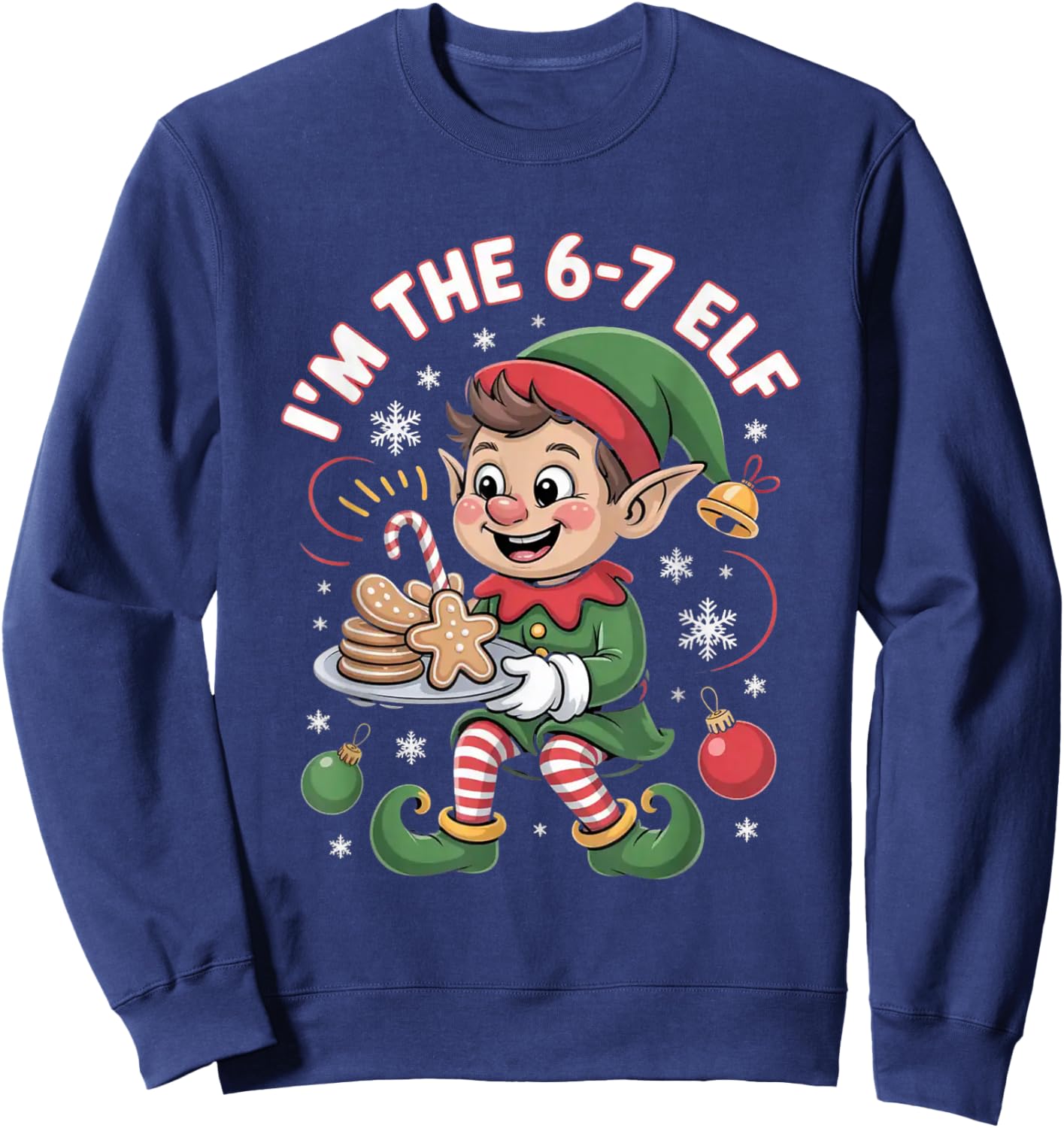 6-7 Christmas Ugly Sweater Six Seven Xmas 67 Meme Santa Elf Sweatshirt - Sweatshirt | Navy