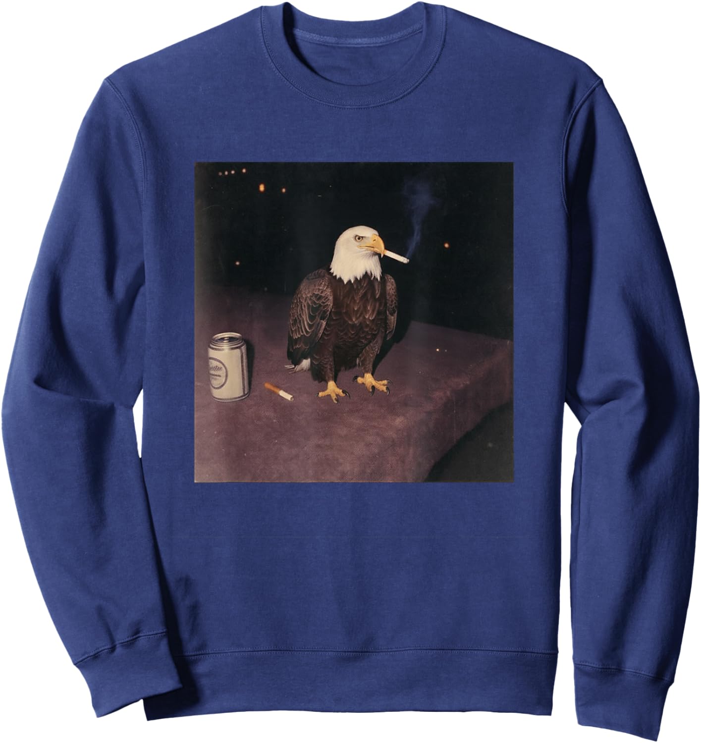 Funny Smoking Bald Eagle Cigarette Beer Gen Z Cursed Meme Sweatshirt - Sweatshirt | Navy